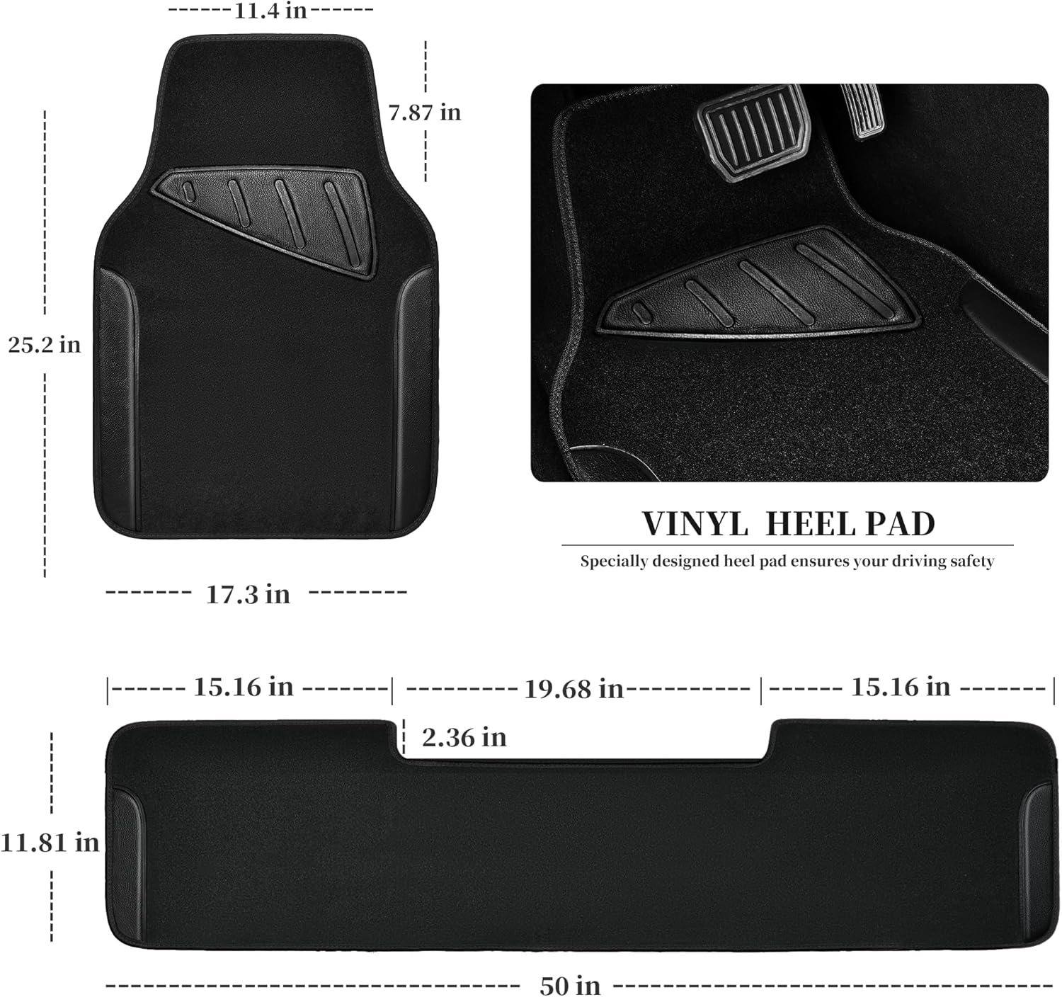 CAR PASS Alfombrillas universales impermeables de piel sintética para automóvil, 3 unidades, color negro, aptas para SUV, camionetas, sedanes,