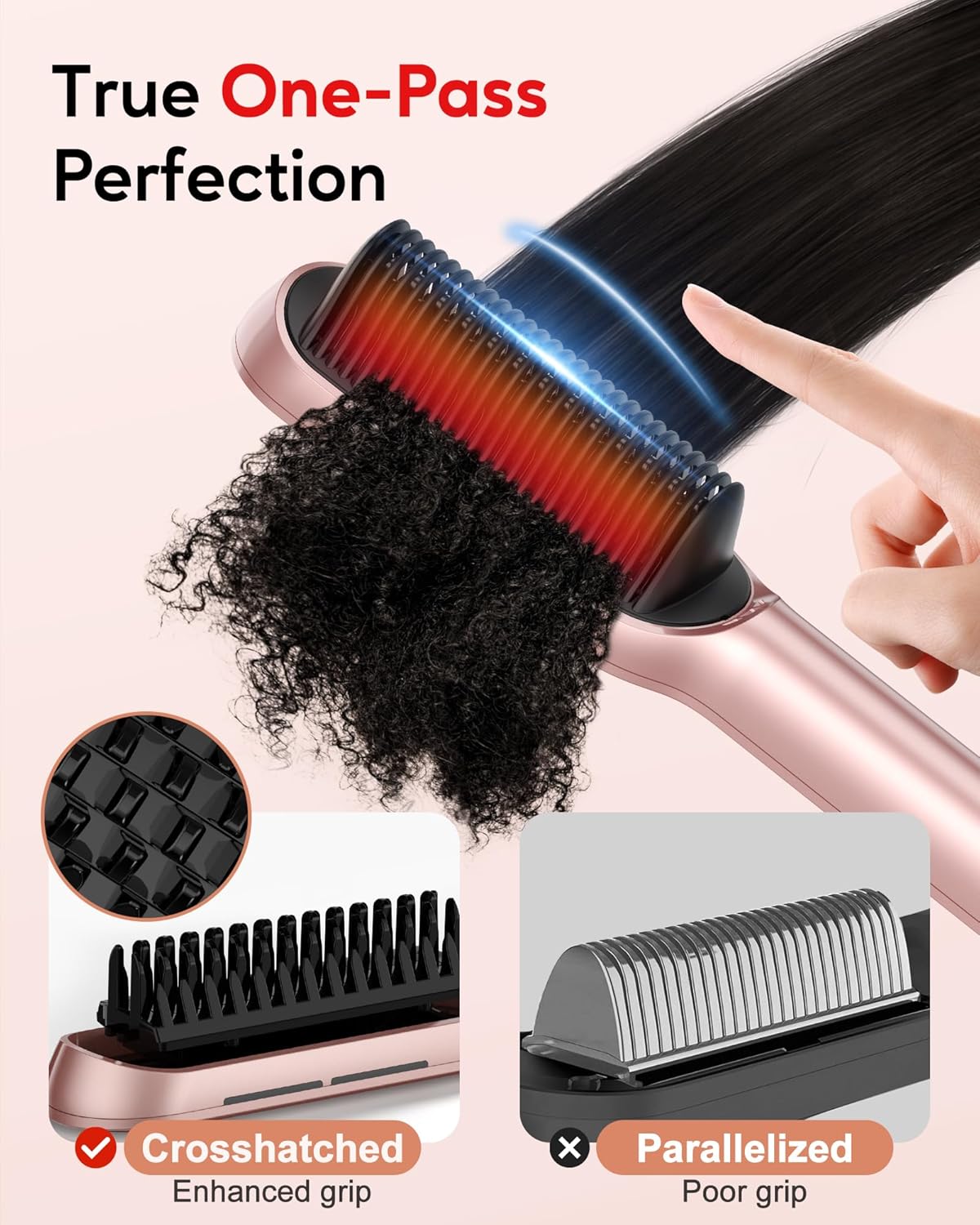 Terviiix Cepillo alisador de pelo, peine alisador de pelo para mujeres, peine de alisado iónico de cerámica con 13 temperaturas, peine de plancha