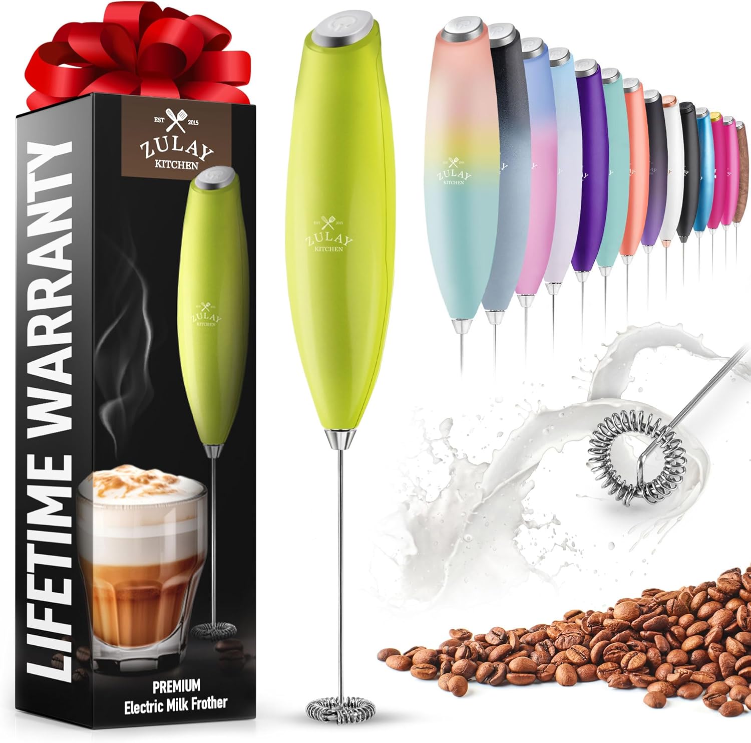 Zulay – Espumador de leche para café con potente motor de titanio mejorado, batidor de mano, espumador de leche, mini mezclador para café, espuma