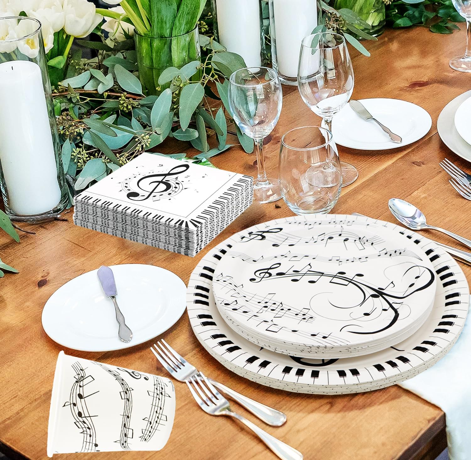175Pcs Music Party Supplies Musical Notes Party Tableware Set 9″& 7″Musical Notes Paper Plates Napkins Cups Knives Forks Spoons for Music Notes
