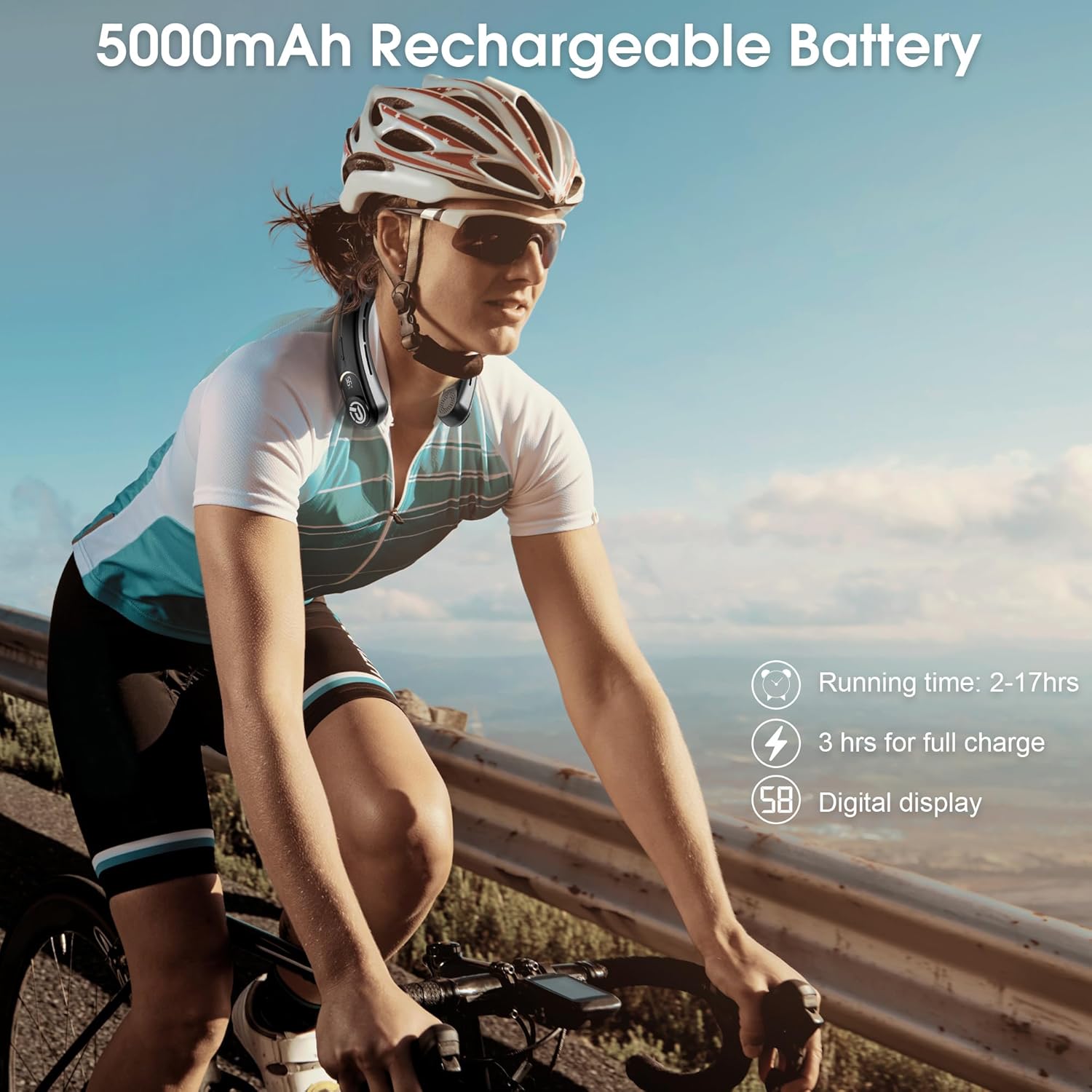 PANERGY Aire acondicionado para el cuello, ventilador de cuello recargable sin aspas de 5000 mAh con 2 placas de enfriamiento, ventilador personal