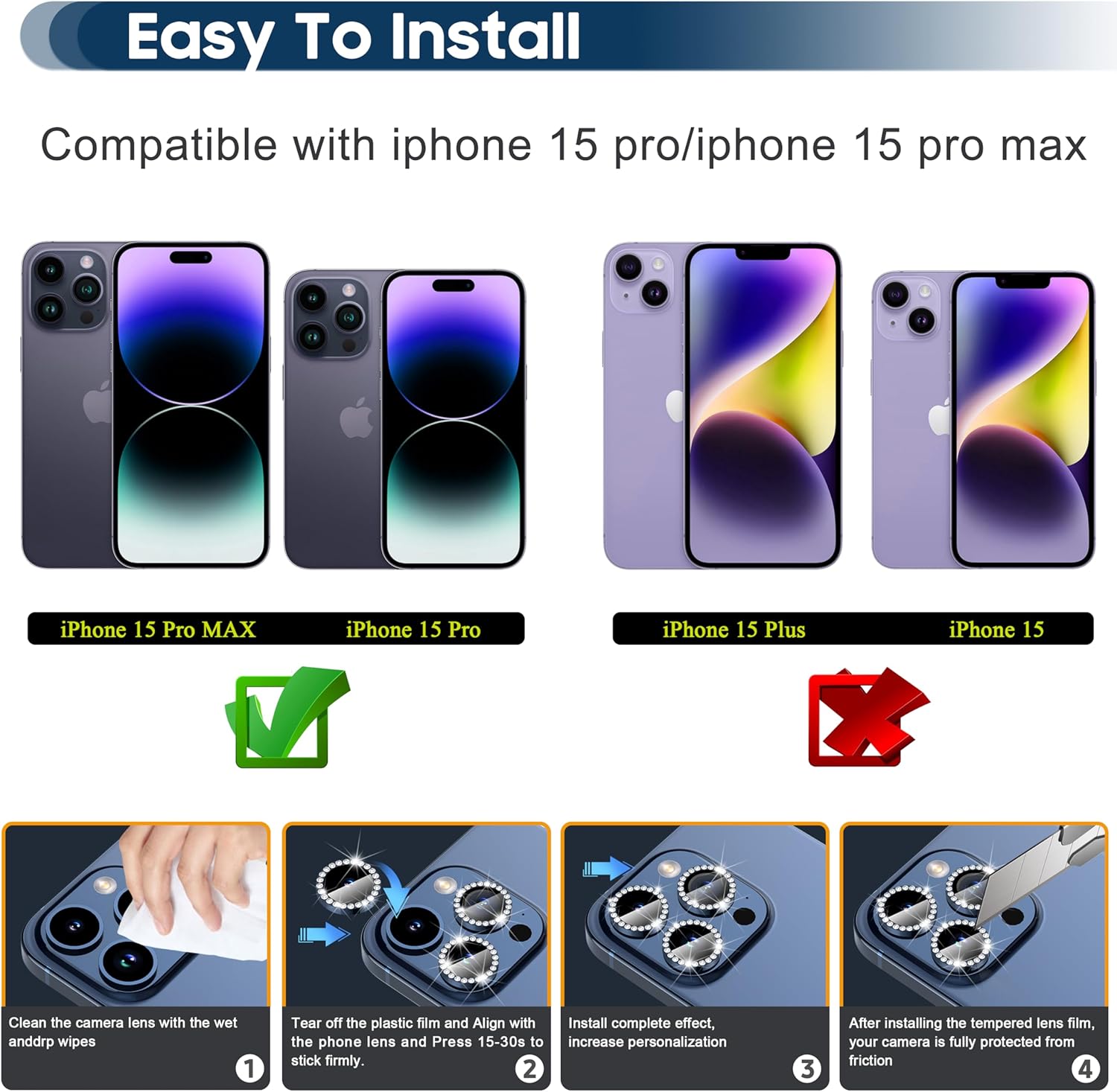 Suoman Protector de lente de cámara para iPhone 15 Pro Max, protector de lente de cámara 15 Pro, fuerte adhesión, ajuste perfecto para iPhone 15 Pro