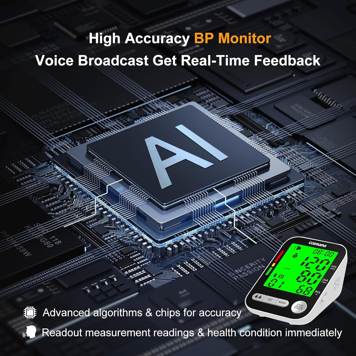 Monitor de presión arterial, monitores automáticos de presión arterial para uso doméstico, máquina de presión arterial recargable con pantalla