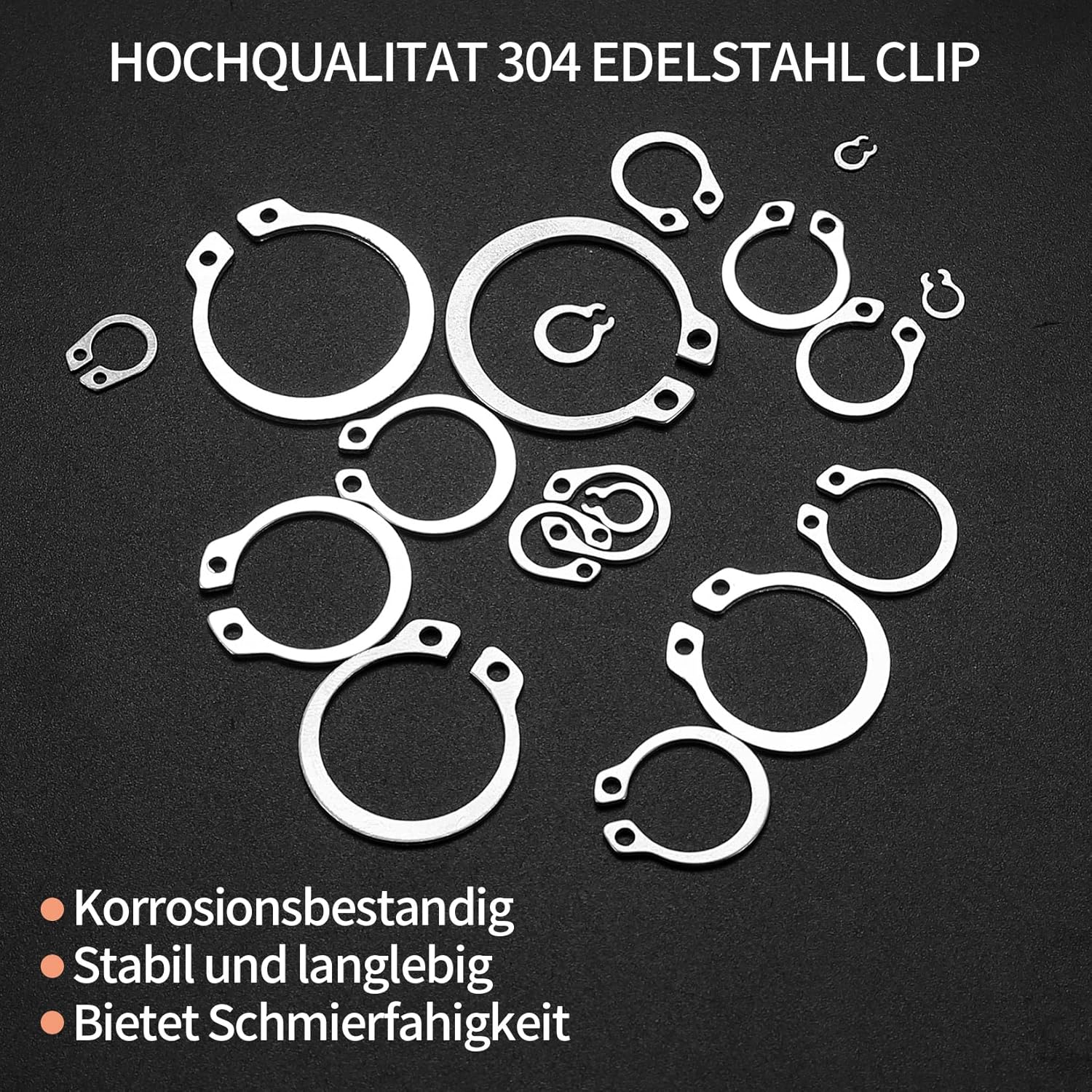 Juego de 300 anillos de retención, kits de anillos de presión internos, anillos de clip de retención externos de acero inoxidable, 18 tamaños, juego