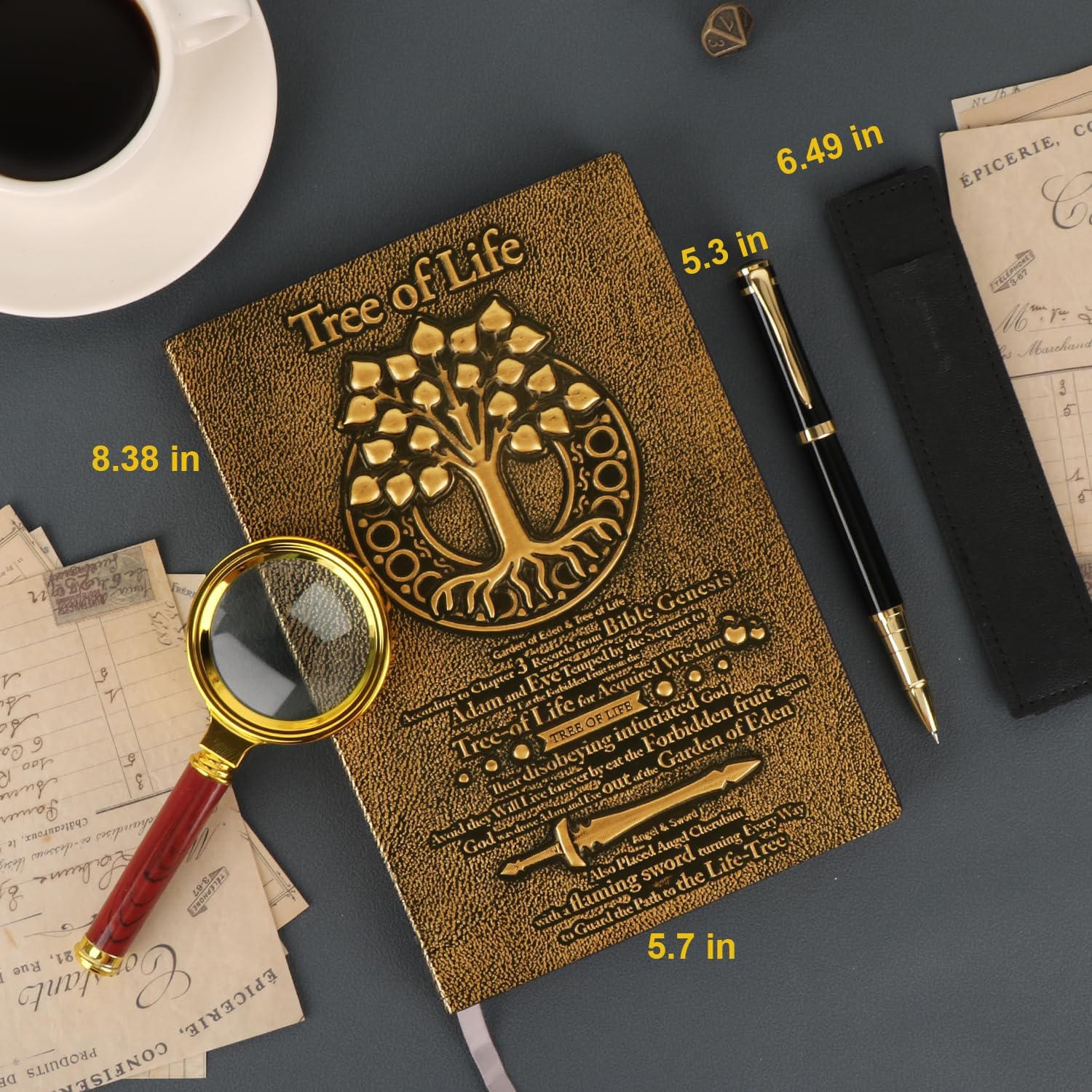 Tree of Life – Cuaderno de cuero en relieve con bolígraforecargafunda para bolígrafo, diario de viaje A5, cuaderno de tapa dura 3D, regalo para
