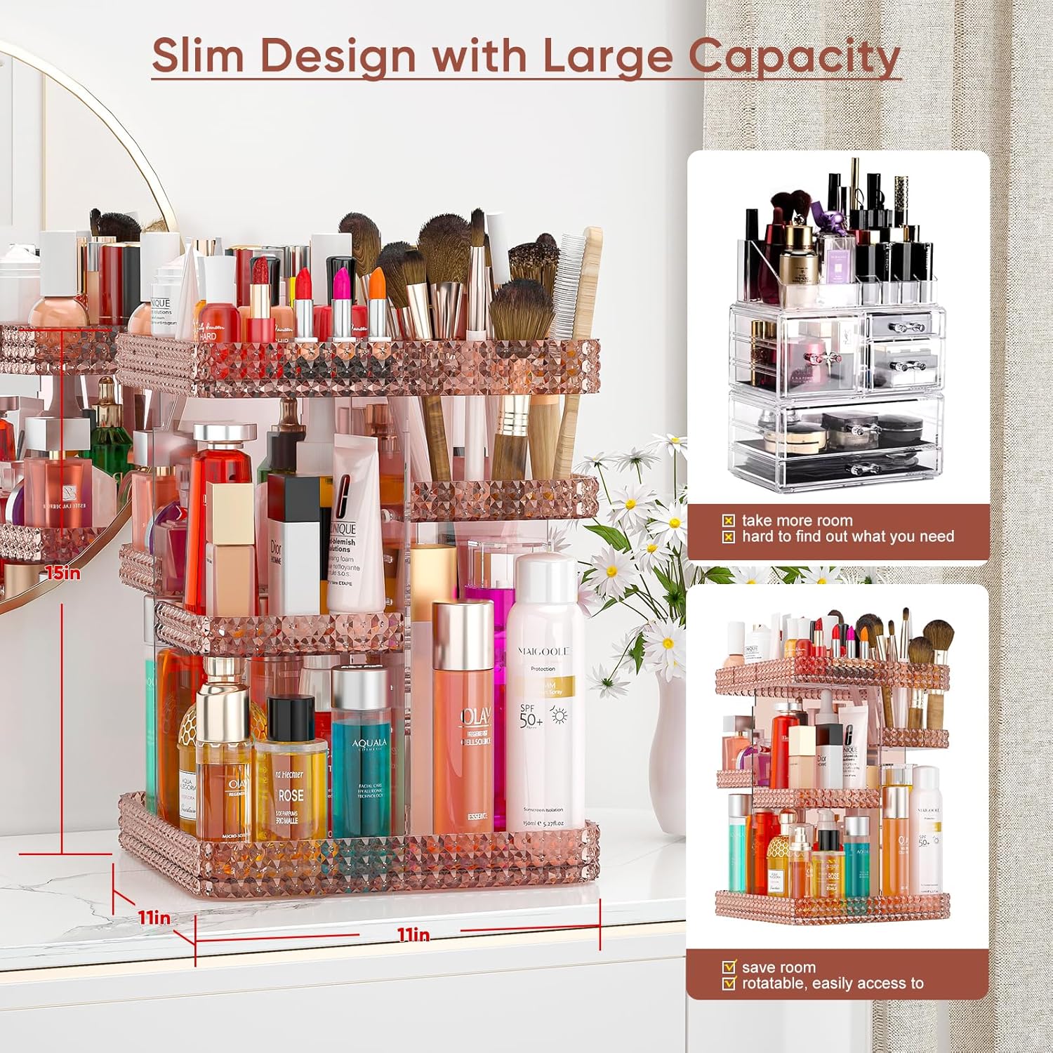 Famitree Organizador giratorio de maquillaje giratorio para tocador, rotación de 360 grados con 6 capas ajustables, organizador de cuidado de la