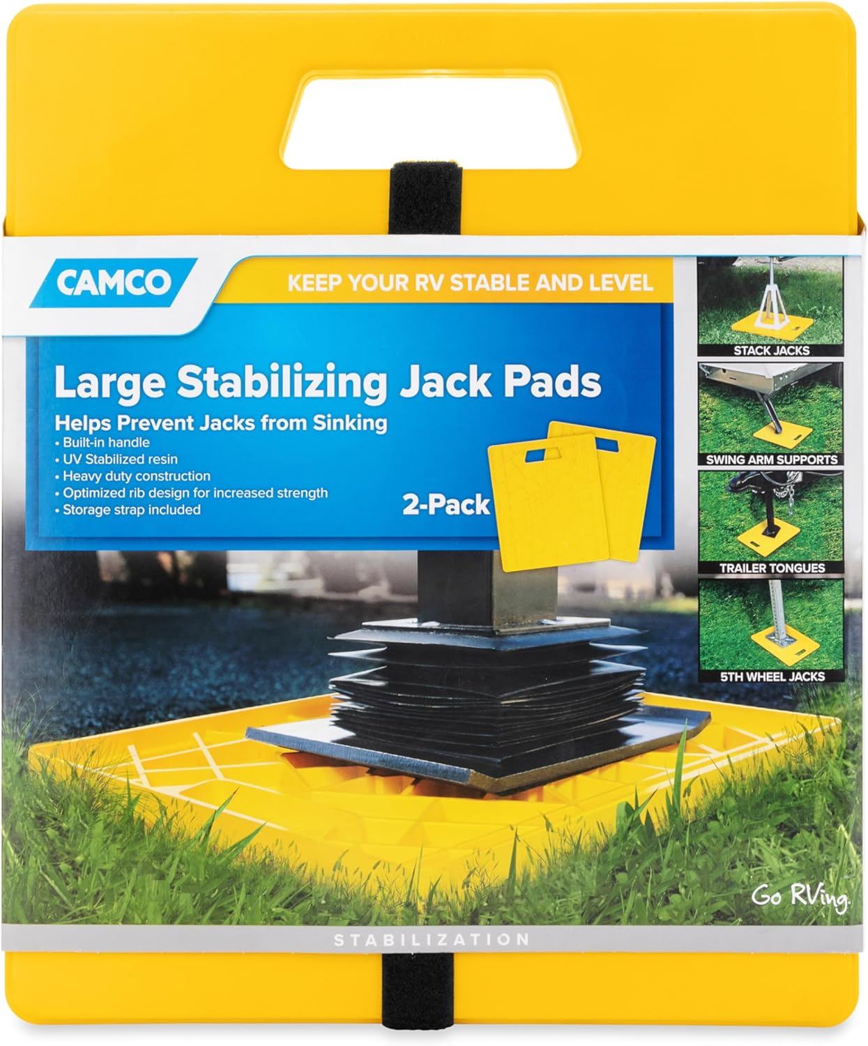 Estabilizador Camco Mfg Inc 44543 Large Jack Pad con mango, pack de 2, Grande sin empuñadura, L