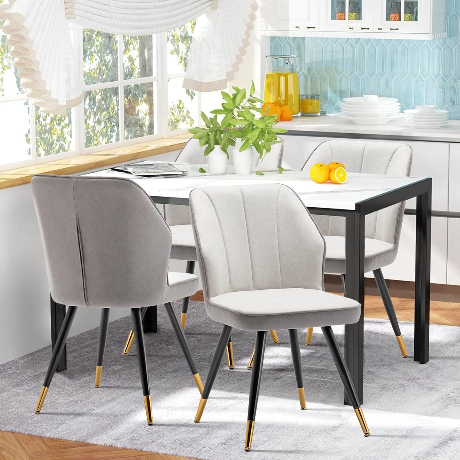 Juego de 2 sillas de comedor, modernas sillas de comedor tapizadas sin brazos para cocina, comedor, escritorio, sillas laterales con patas de metal,
