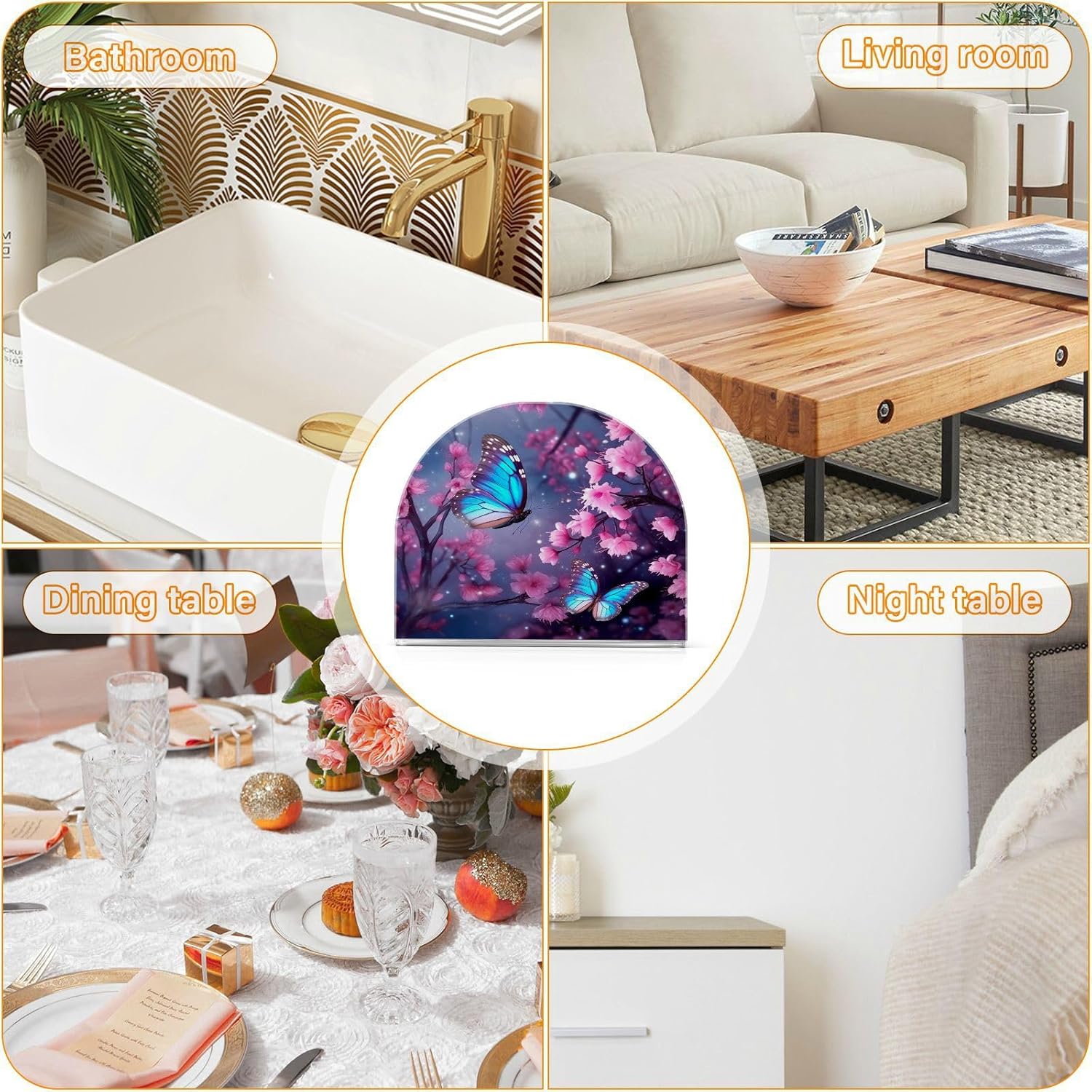 Servilletero de flores de mariposa para mesa, acrílico vertical antideslizante, dispensador de papel de seda independiente para cocina, restaurante,