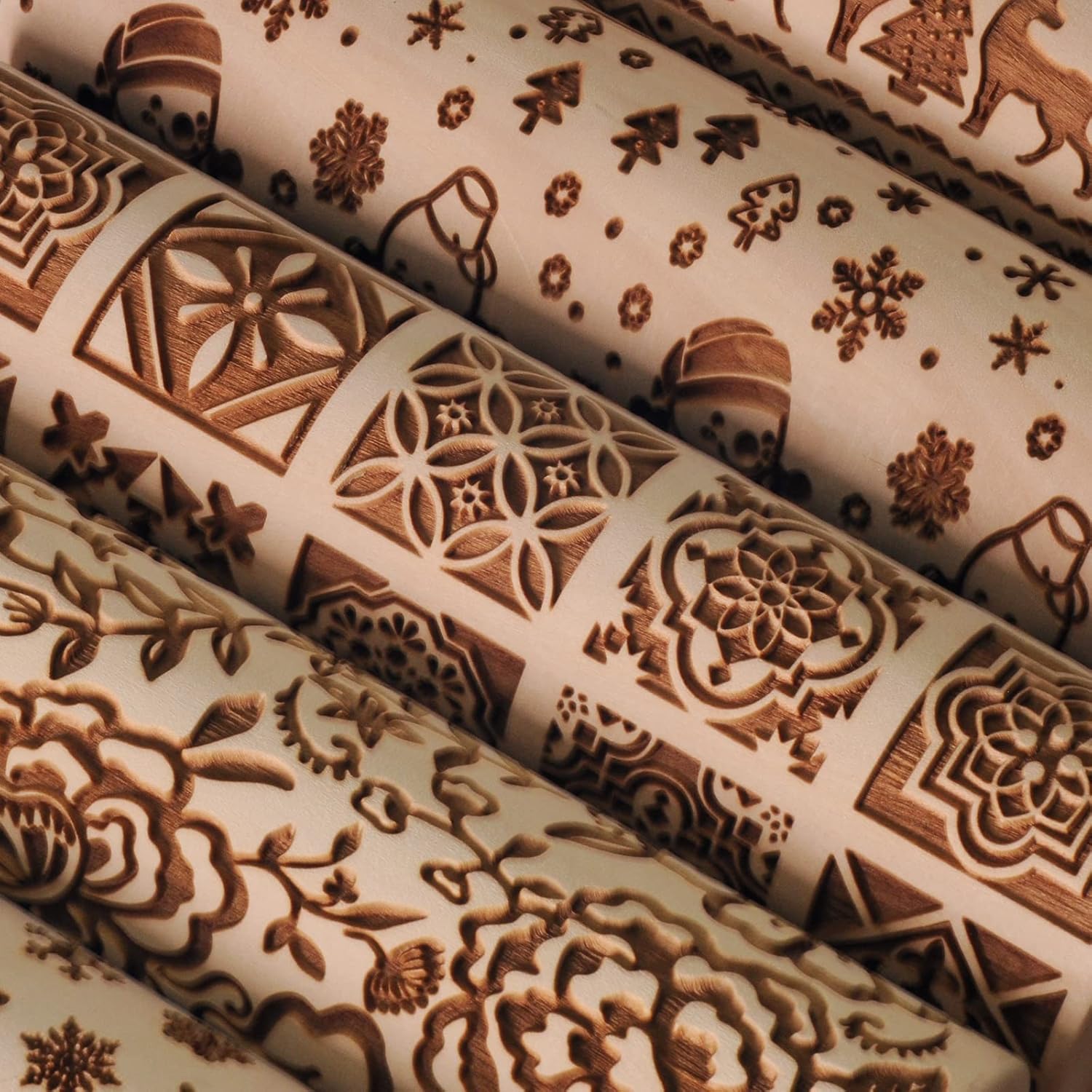 Embossed Rolling Pin, OLETNY Large Wood Textured Roller for Baking, Cookies, Decorative Pattern Rolling Pins, Christmas Gifts for Mother,