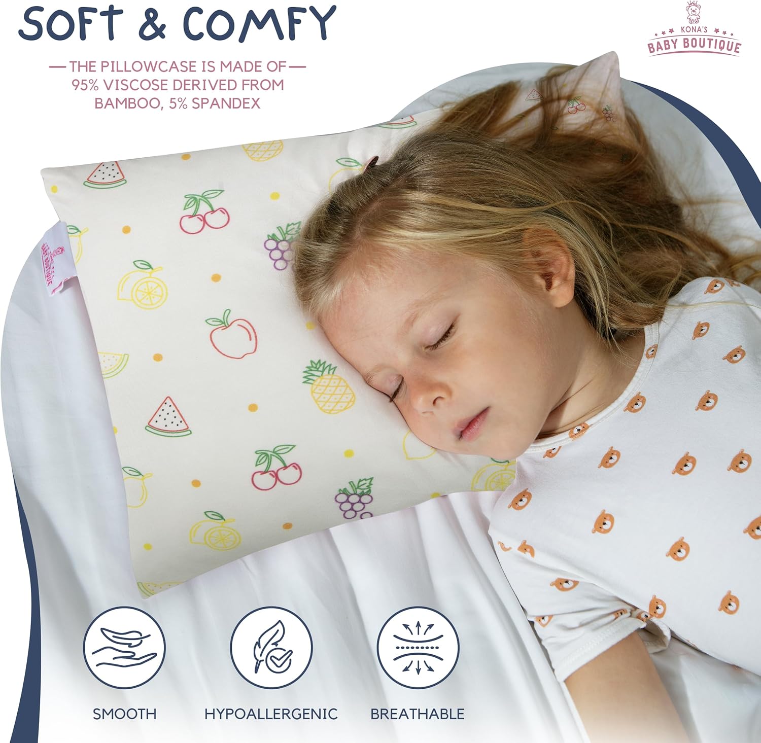 Yellow Fruits – Almohada perfecta para niños pequeños de Kona con la funda de almohada más suave para niños pequeños de 13 x 18 pulgadas, almohada