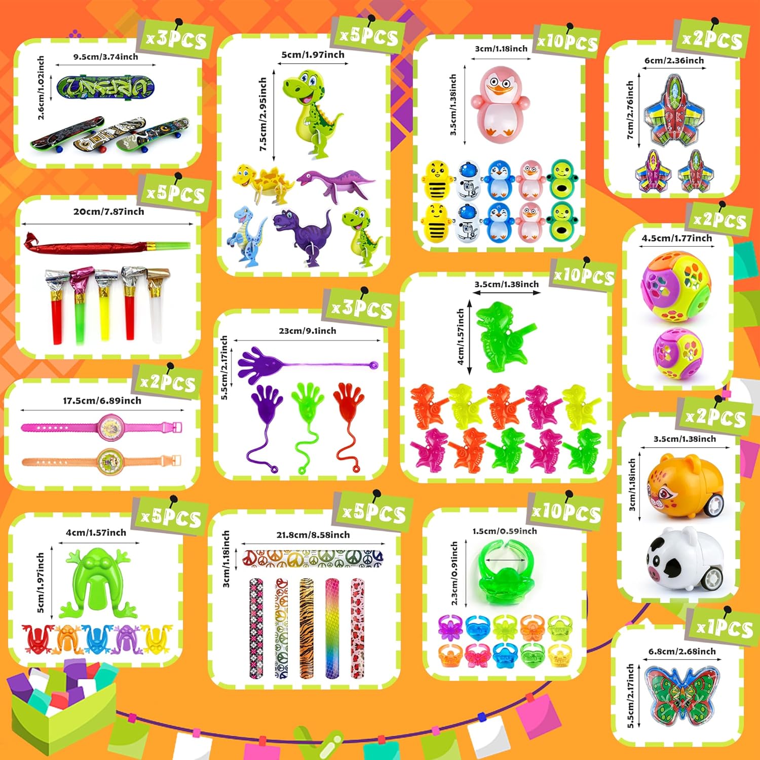 Surtido de 65 piezas de juguetes de fiesta para recompensas de aula, juguetes a granel, juguetes de fiesta de cumpleaños, bolsas de regalo, caja del