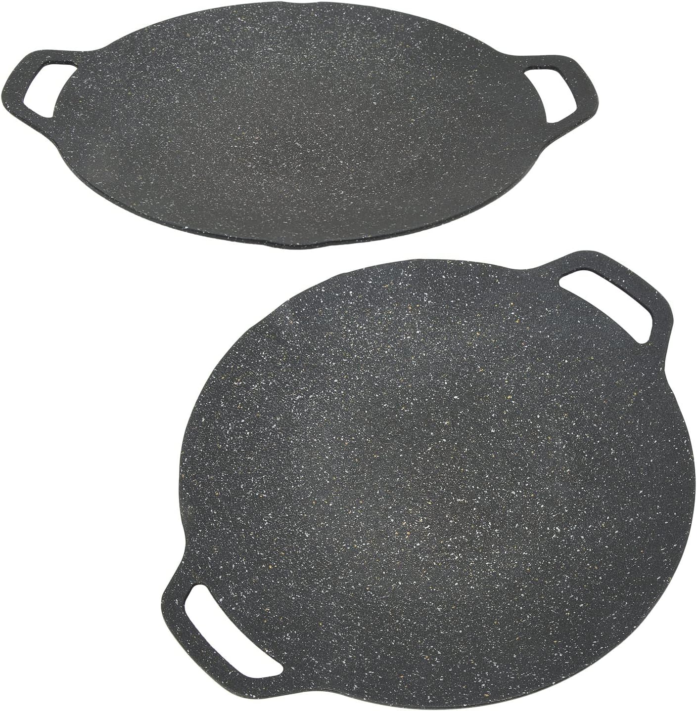 Sartén coreana para barbacoa, parrilla redonda con revestimiento antiadherente de 6 capas, sartén coreana de aluminio con asas dobles para asar