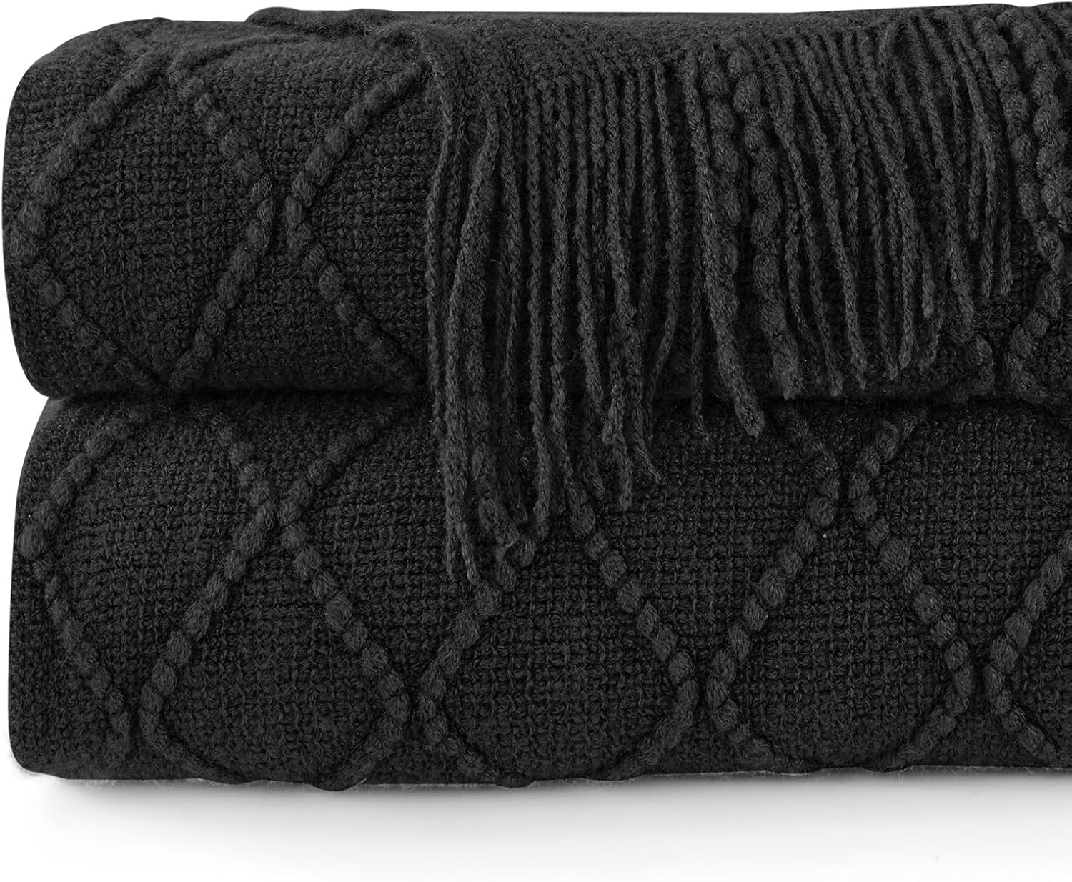 inhand Mantas de punto para sofá y cama, manta de punto suave y acogedora con borla, mantas decorativas ligeras negras y mantas, manta tejida cálida
