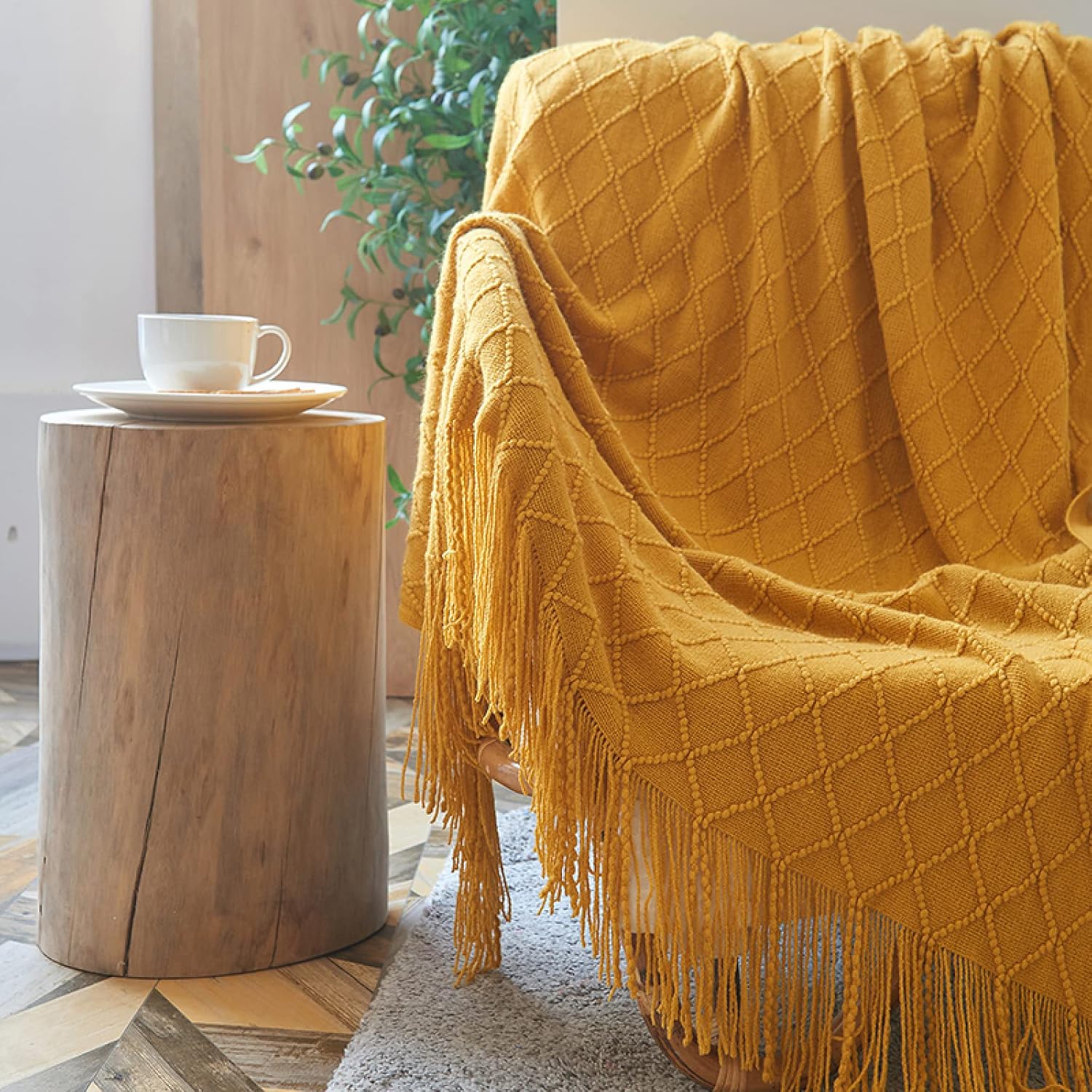 Bufanda de camino de cama de hotel, bufanda de punto de algodón, bufanda decorativa de calidad de color sólido con borla, manta tejida moderna para