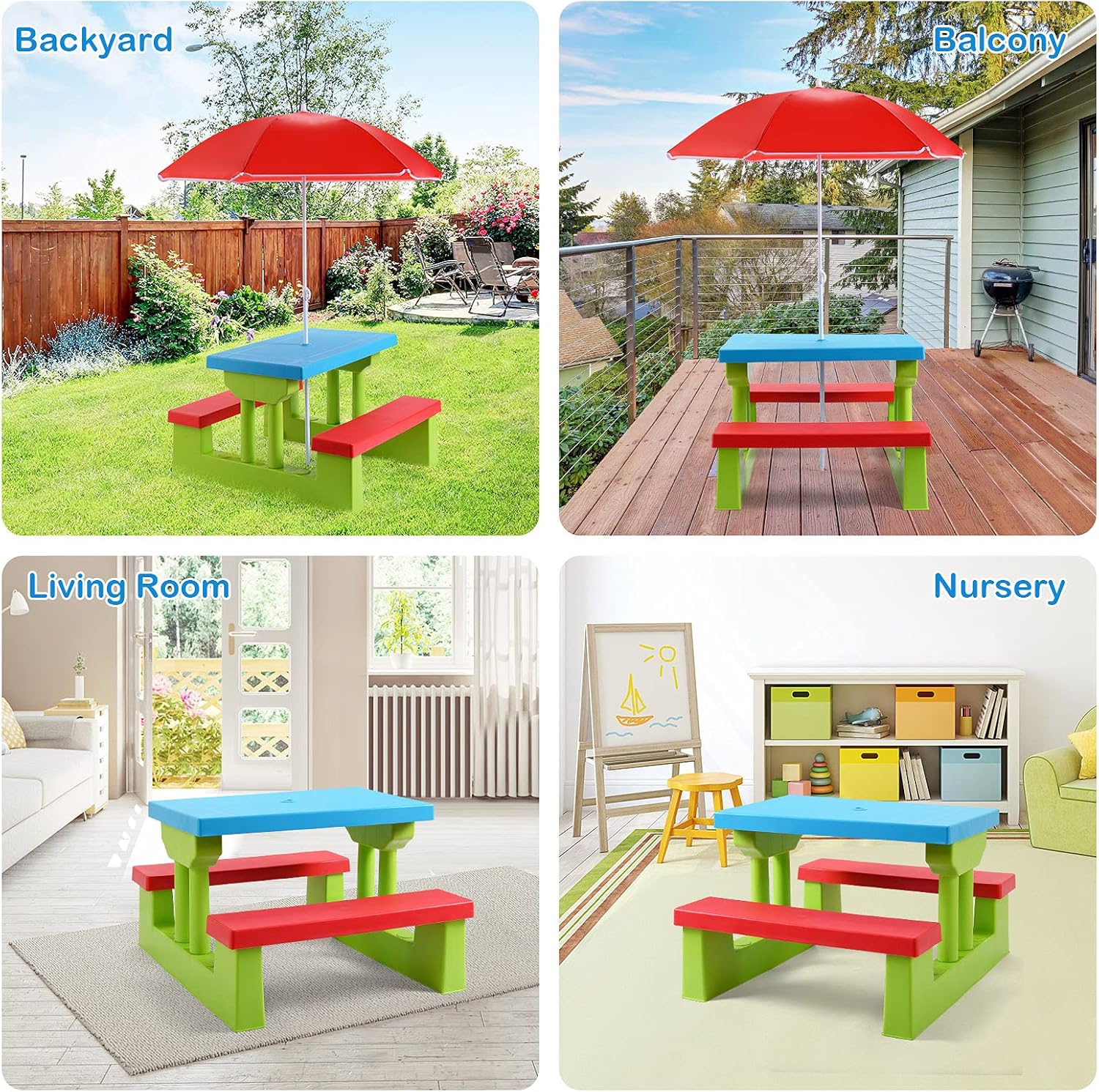 BETTARY – Juego de mesa y silla de picnic para niños pequeños, juego de mesa y banco para niños con paraguas extraíble, juego de mesa de picnic