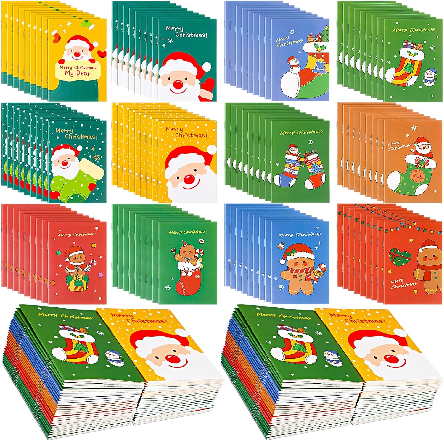 Zonon Mini cuaderno de Navidad, mini bloc de notas de Navidad, cuaderno de bolsillo con temática de Navidad, muñeco de nieve, Papá Noel, cuaderno
