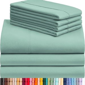 LuxClub – Juego de sábanas, 7piezas, rayón de bambú, esquinas tipo bolsillos profundos 18in, ecológicas, sedosas, antiarrugas, frescas, aptas LuxClub – Juego de sábanas, 7piezas, rayón de bambú, esquinas tipo bolsillos profundos 18in, ecológicas, sedosas, antiarrugas, frescas, aptas