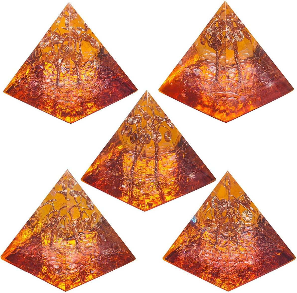 Rockcloud Estatuilla de piedra piramidal de orgón de cristal curativo de alambre de cobre, generador de energía para meditación, equilibrio de