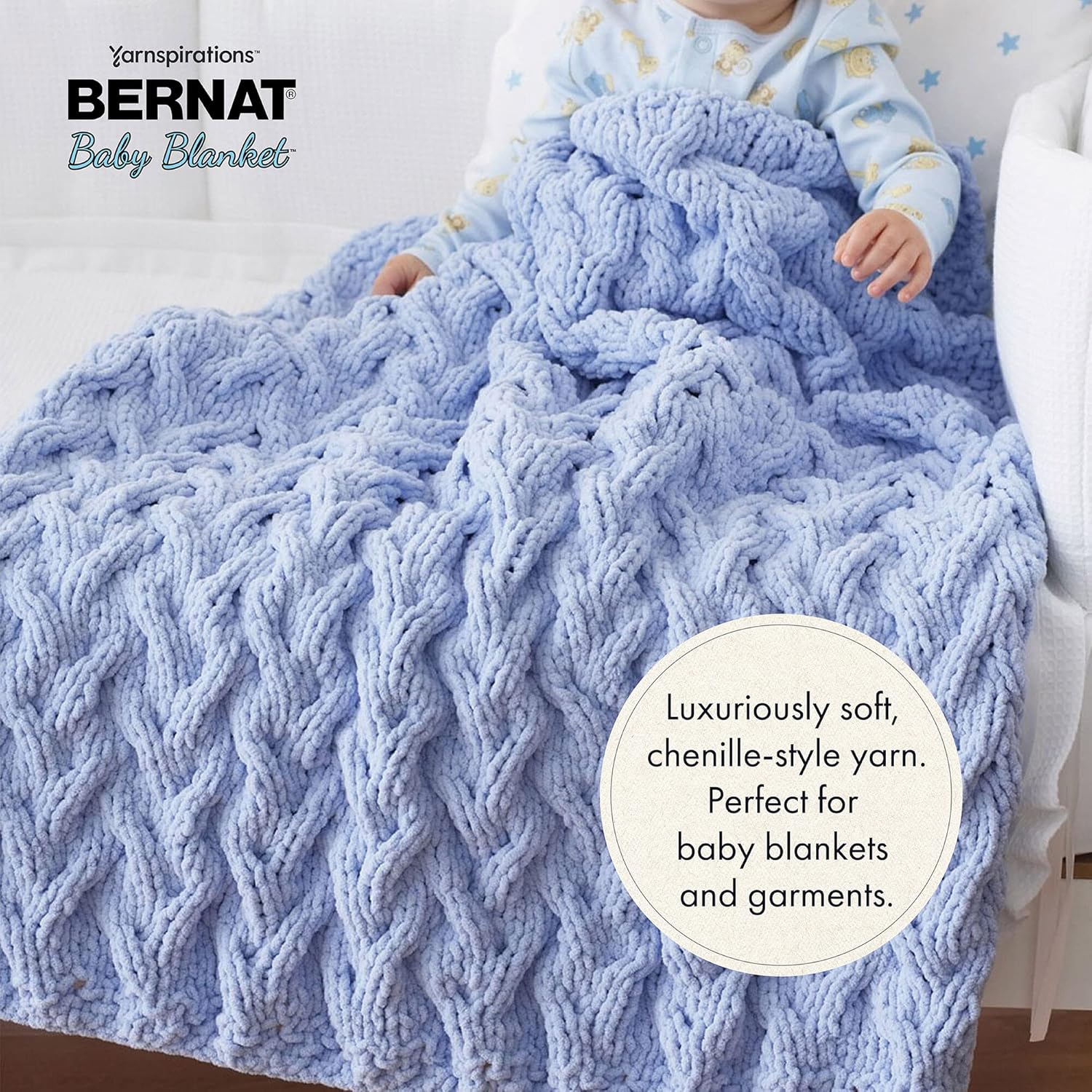 Bernat BABY BLANKET BB – Hilo blanco  1 paquete de 10.5 onzas  Poliéster  #6 súper voluminoso  220 yardas  Tejidoganchillo