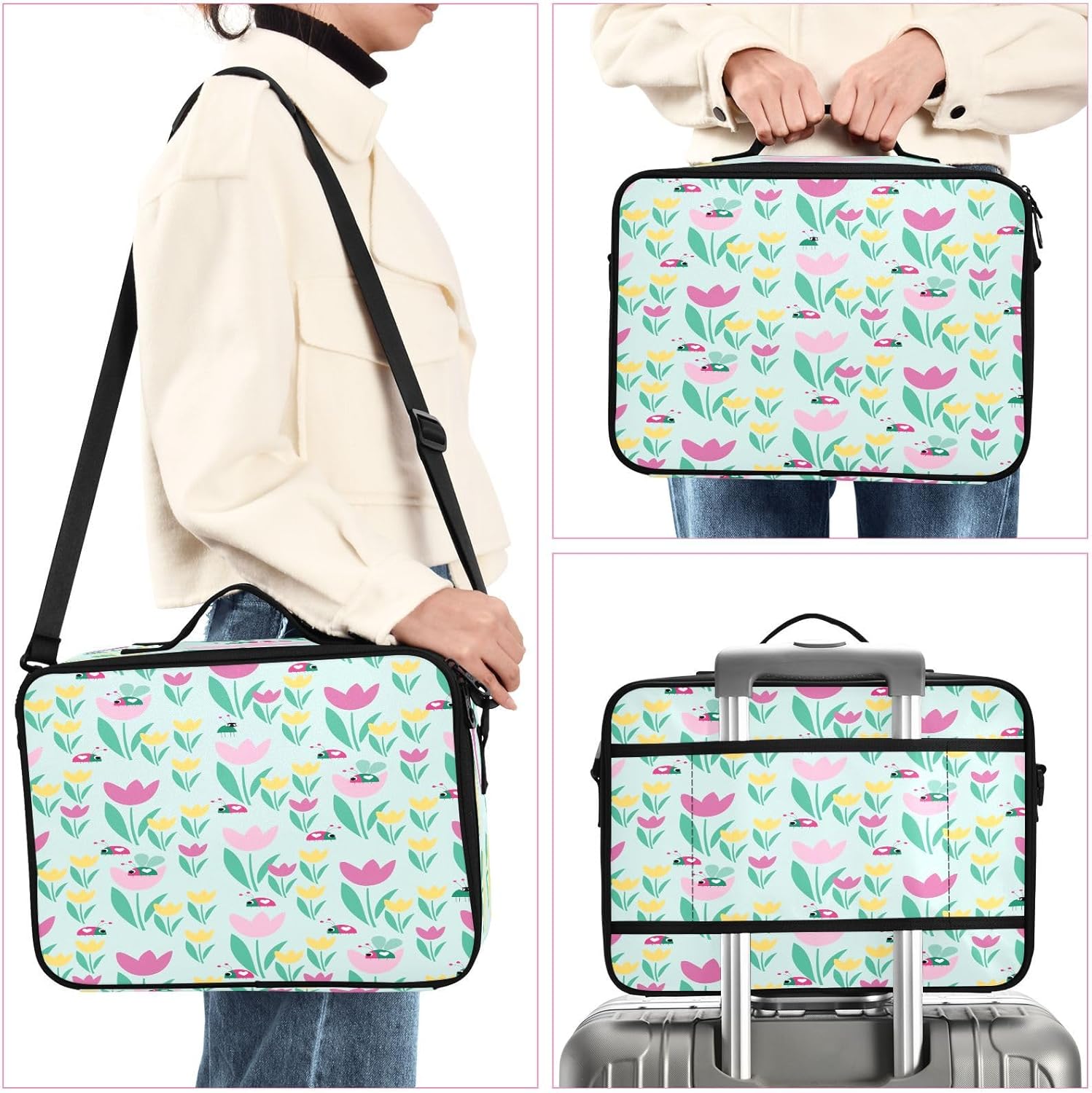 Flower Fashion Green travel cosmetic bags for women travel beauty bag makeup bag zipper portable travel makeup cosmetiqueras para maquillaje men