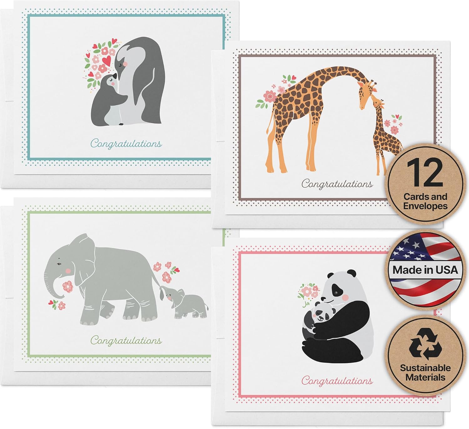 Twigs Papel  Surtido de tarjetas de felicitación para baby shower en blanco con sobres, tarjetas de felicitación para niños y niñas, tarjetas de