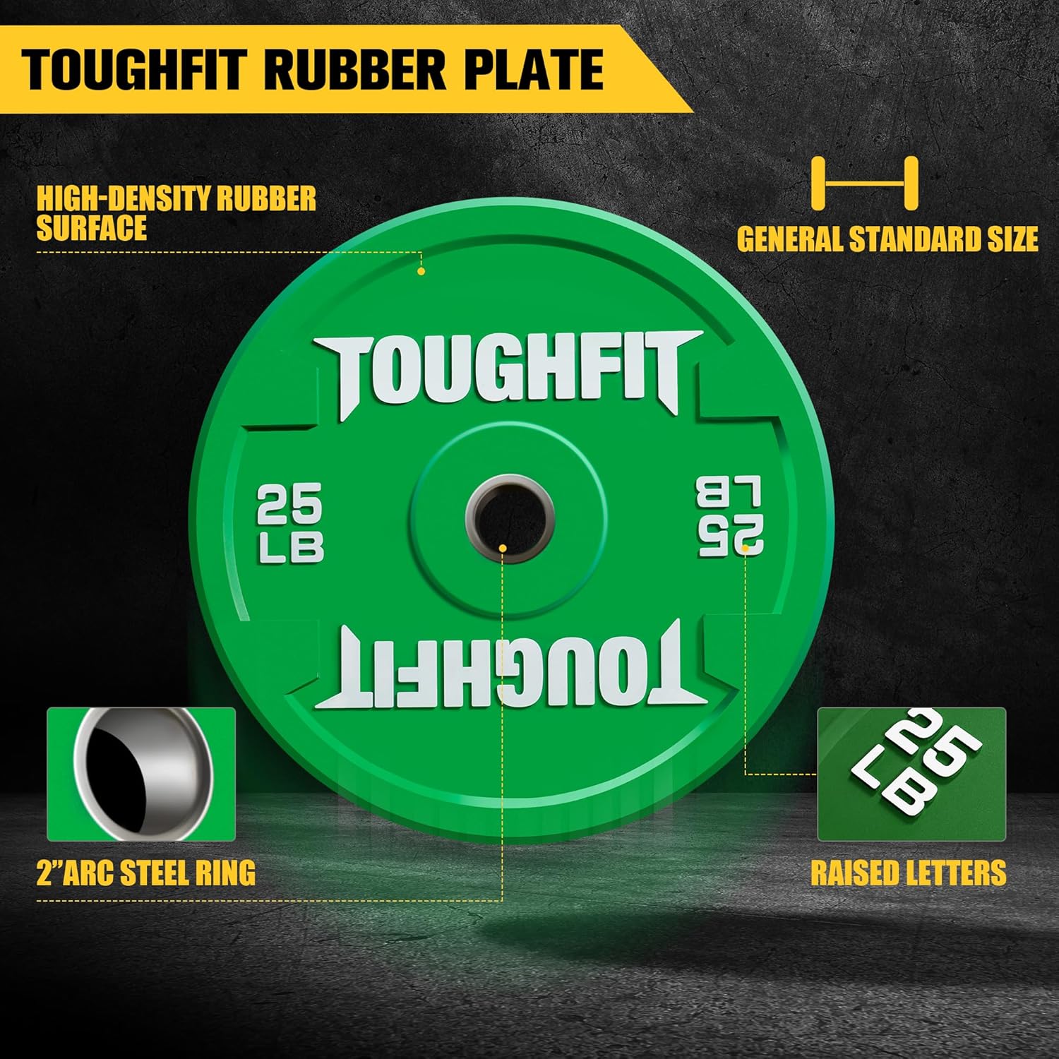 ToughFit Color Coded Olympic Bumper Plates for Barbell, 2-Inch Weights Plates With Steel Insert Weight Lifting Plate for Strength Training in Home
