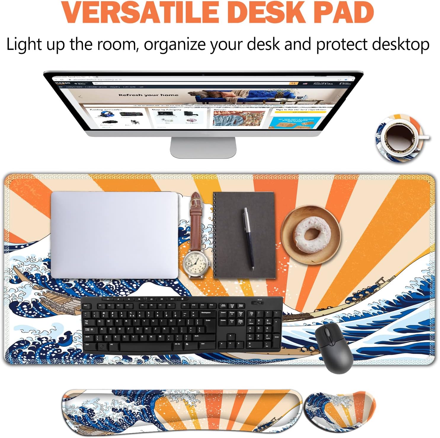 AIMSA Alfombrilla para mouse y teclado con reposamuñecas, alfombrilla de mouse extendida para juegos + soporte de muñeca, espuma viscoelástica