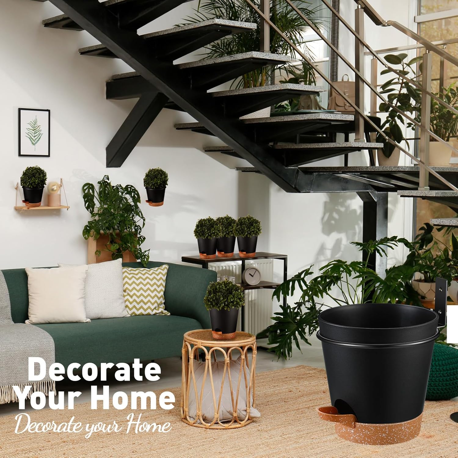 12 juegos de macetas de pared para plantas de interior de 6 pulgadas, con riego automático, 12 macetas de metal dorado con anillo de soporte y