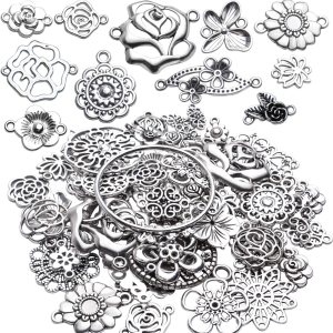 Conectores de joyería de flores, 3.53 oz de plata antigua, conectores tibetanos, dijes de flores de filigrana, suministros de manualidades para Conectores de joyería de flores, 3.53 oz de plata antigua, conectores tibetanos, dijes de flores de filigrana, suministros de manualidades para