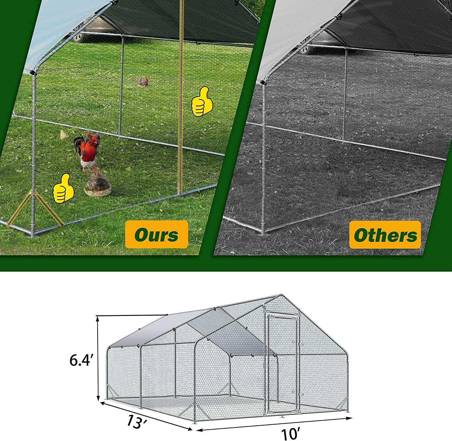 Jaula grande de metal para gallinero de corral, gallinero resistente para patio, con cubierta impermeable y anti-UV para uso en granja al aire libre