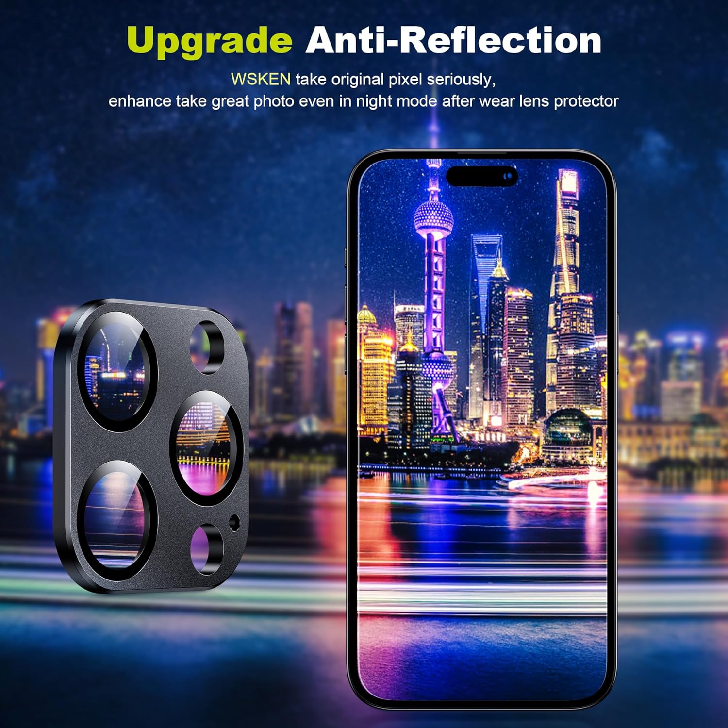 WSKEN Protector de lente de cámara para iPhone 15 ProiPhone 15 Pro Max, aleación mate prueba inastillable Protector de pantalla de cámara de vidrio