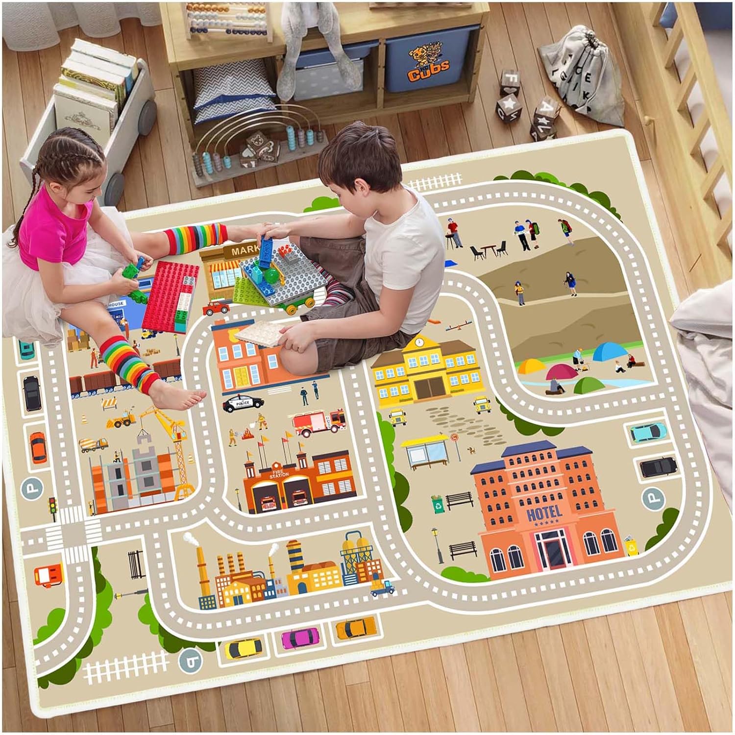 Alfombra de juego para niños, adecuada para aula, sala de juegos con parte trasera antideslizante, alfombra lavable para área de tráfico por