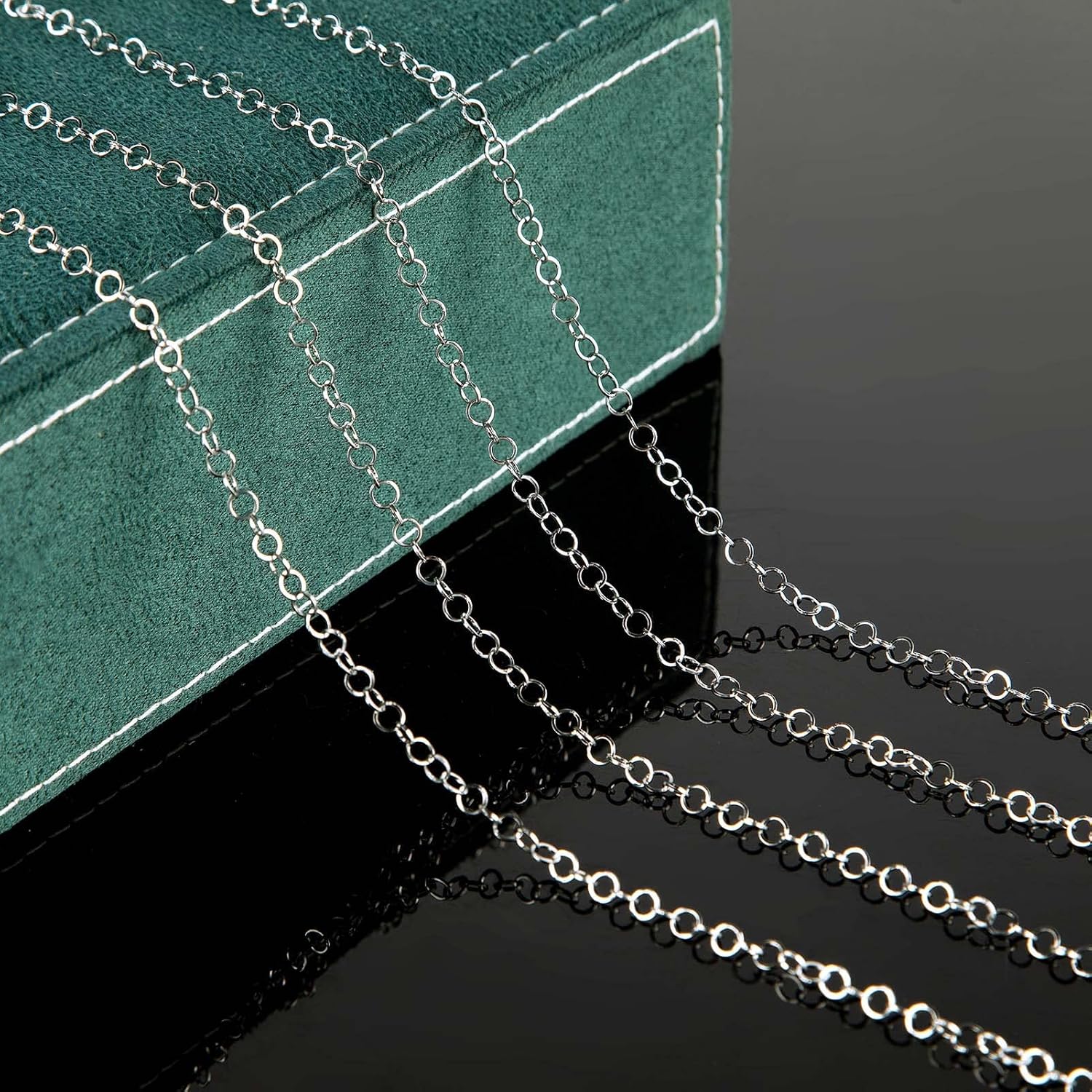 KYUNHOO Cadena de acero inoxidable 304 de plata de 33 pies para fabricación de joyas, rollo de cadena de eslabones circulares redondos de 0.157 in,