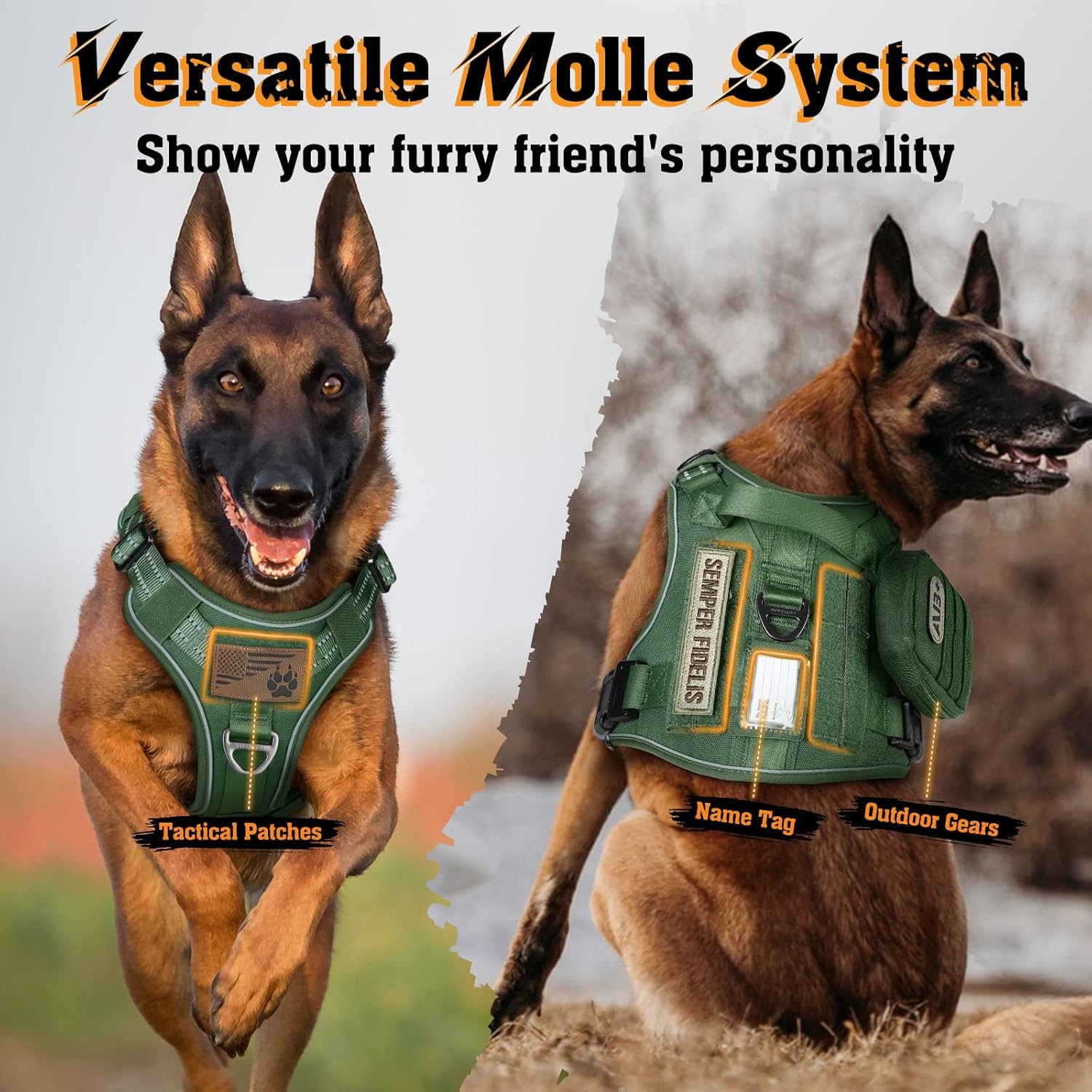 rabbitgoo Arnés para perros pequeños, medianos y grandes, chaleco de servicio táctico militar sin tirones con tiras reflectantes y asa de control,