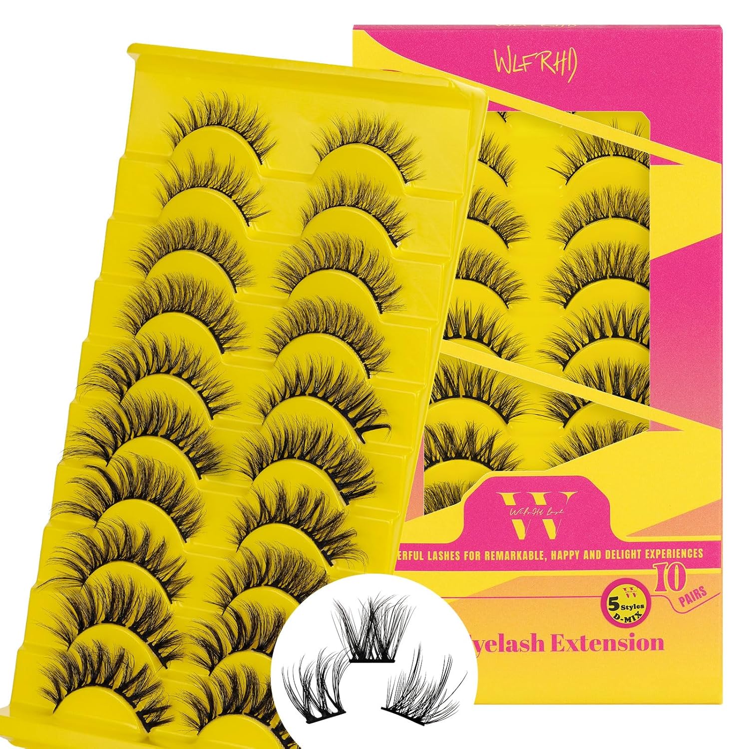 WLFRHD – Extensiones de pestañas rizadas en D, de 0.47 a 0.55 pulgadas de longitud, pestañas individuales, naturales, delgadas, reutilizables,