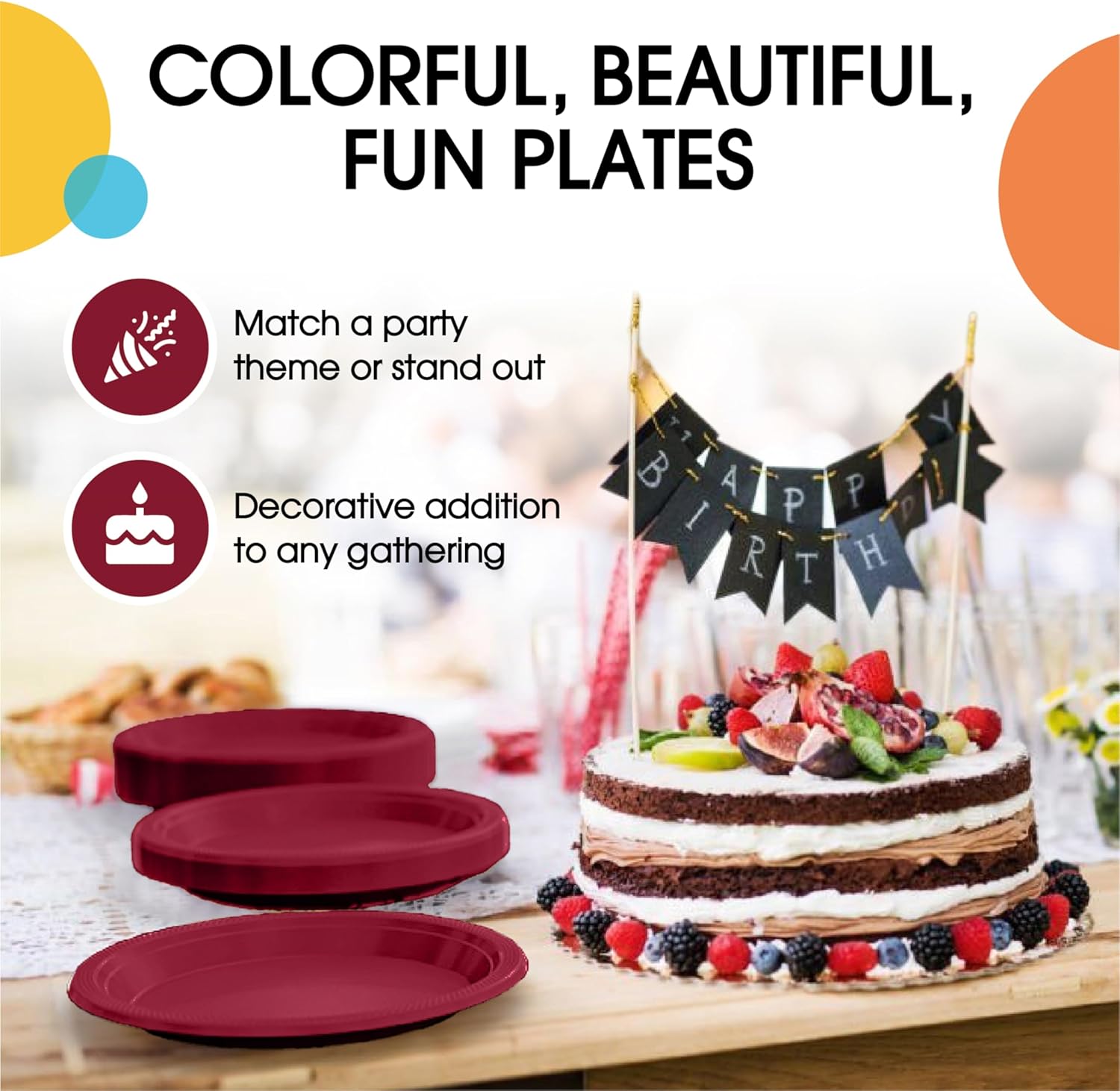 Exquisite Platos de plástico burdeos, 100 platos desechables redondos de 10 pulgadas I de 10 pulgadas, platos desechables de color burdeos para