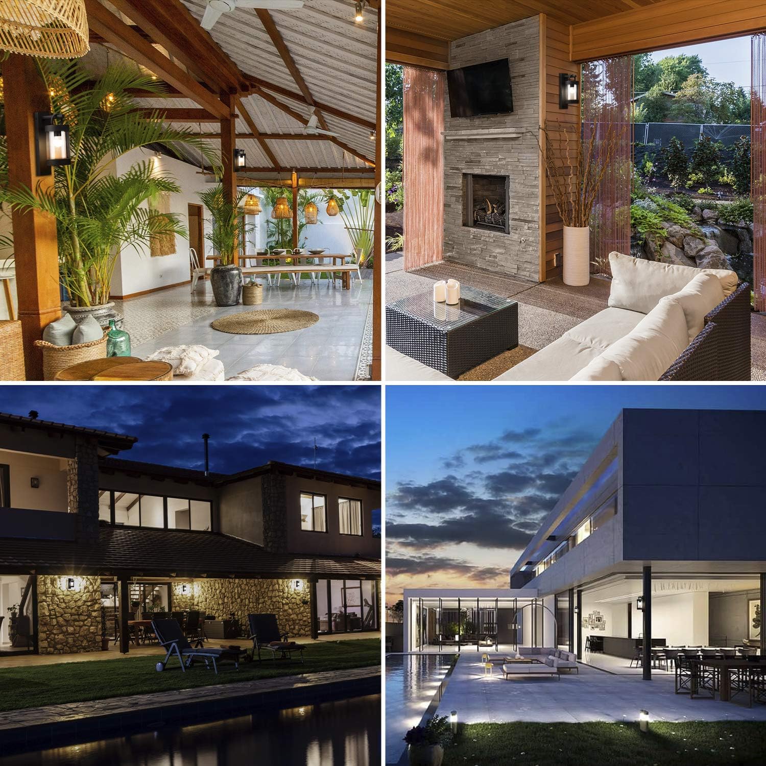 Lámparas de exterior del anochecer al amanecer para casa, E26 moderna luz exterior para porche, impermeable, linterna de montaje en pared para