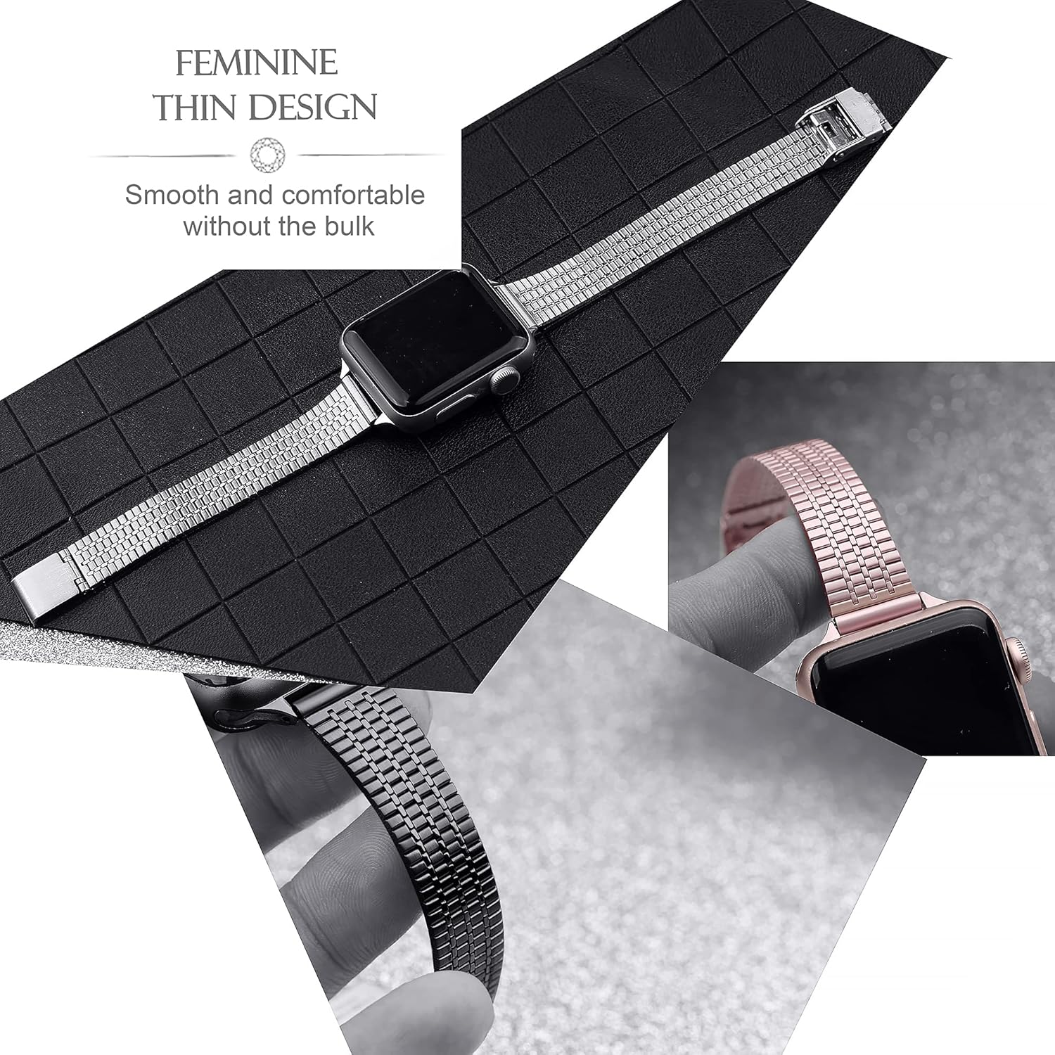 Secbolt Correas finas compatibles con Apple Watch Band de 1.49, 1.57, 1.61, 1.65, 1.73 y 1.77 pulgadas, iWatch SE Series 87654321, de acero