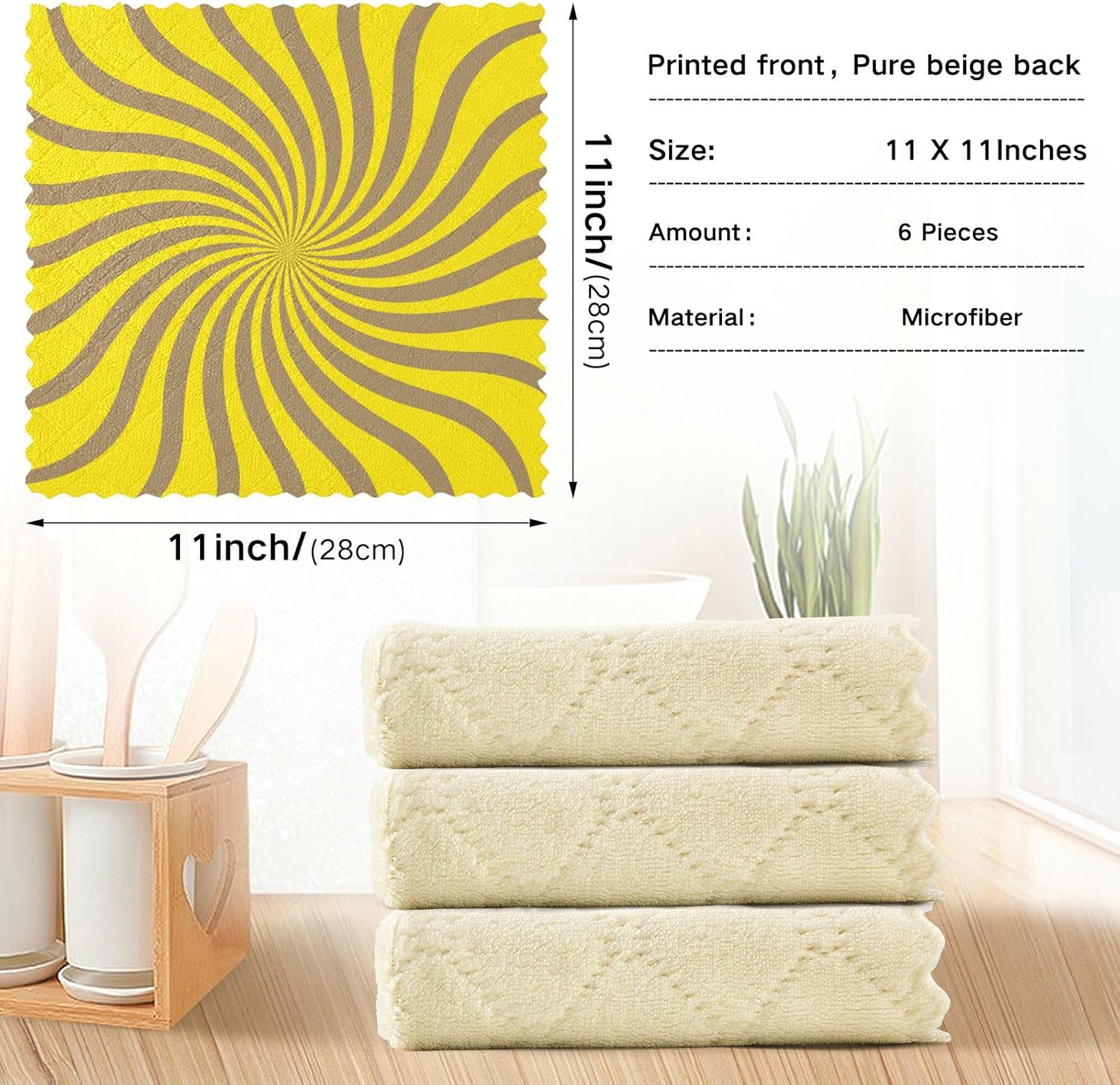 FRODOTGV Twirl Swirl Yellow 6 Pack Quick Dry Kitchen Towels and Dishcloths Sets Decor Quality Flour Sack Kitchen Towels for Bathroom Table