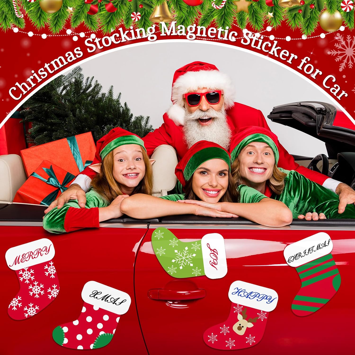 Copkim 9 imanes de Navidad, calcetines de Navidad, para refrigerador, crucero, decoración de puerta de crucero, calcomanías magnéticas coloridas con