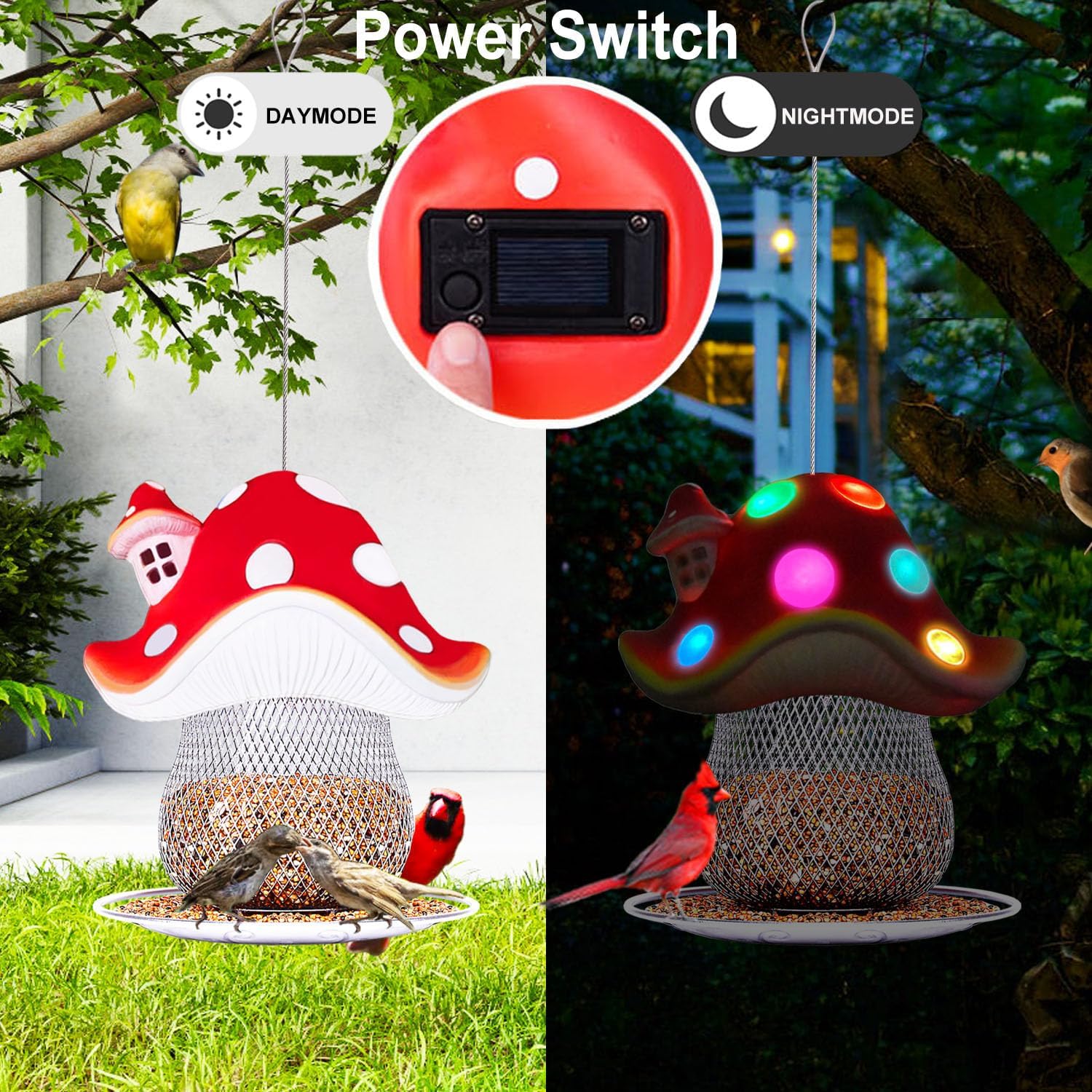 Comederos solares para pájaros para colgar al aire libre, comedero para pájaros silvestres de capacidad de 3.5 libras, comederos de metal premium