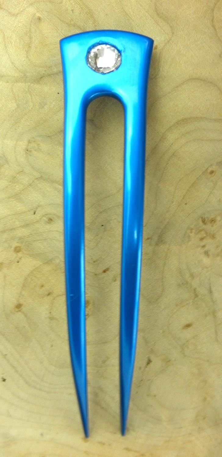 Jwl aluminio anodizado Dos Prong Curved 6″ Tenedores de pelo irrompible impermeable Pick Pic Pin Tenedor  Hawaiian Style, Agua (Aqua)