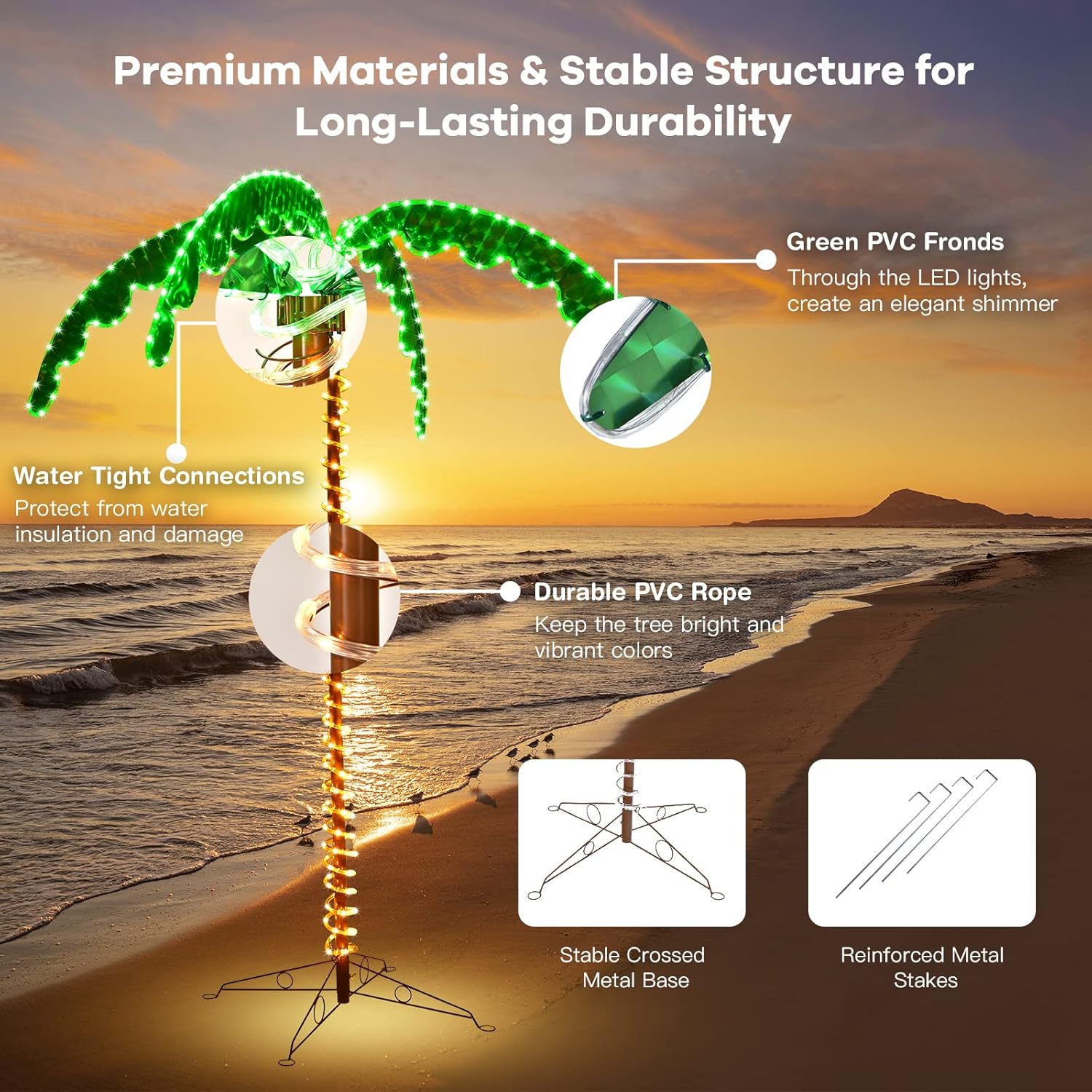 Tangkula Palmera con luz LED de 7 pies con 306 luces LED para patio exterior, palmera de coco iluminada estilo hawaiano, decoración navideña para