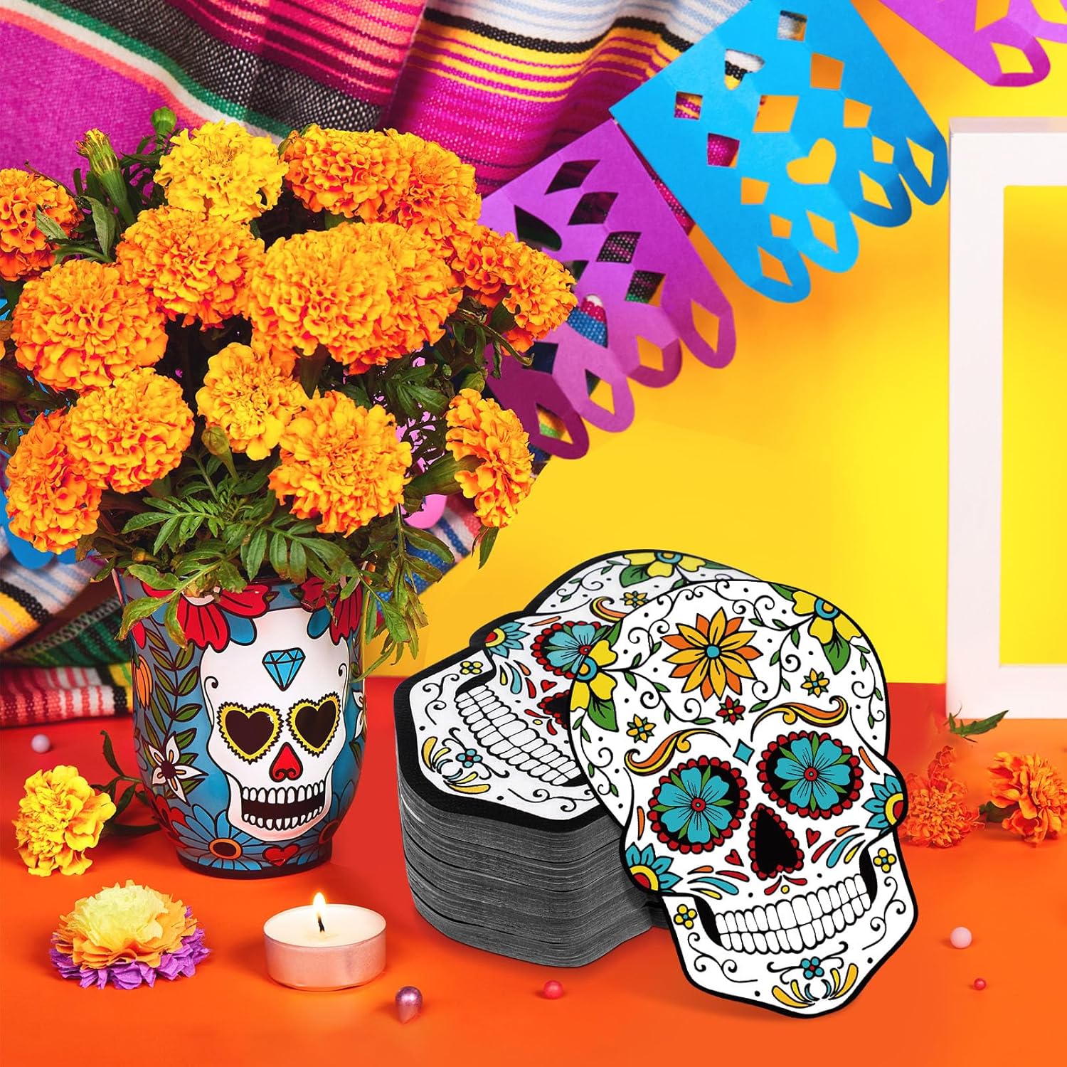 100 servilletas de Día de los Muertos, decoraciones de Día de los Muertos, servilletas de cóctel de flores de calavera de azúcar, servilletas de