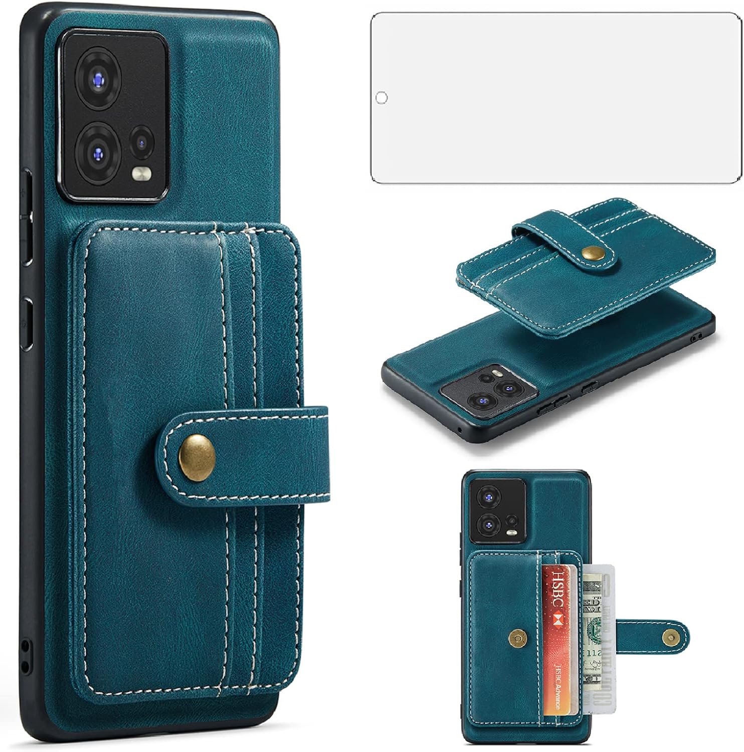 Asuwish Funda para teléfono Motorola Edge 30 Fusion 2022 con protector de pantalla de vidrio templado y tarjetero RFID de cuero, accesorios para