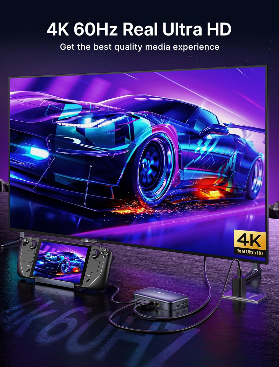 JSAUX Estación de acoplamiento compatible con Steam Deck ROG Ally portátil, base de Steam Deck 10 en 1 con HDMI 4K, 100 W PD, USB 3.0, LAN de 1000