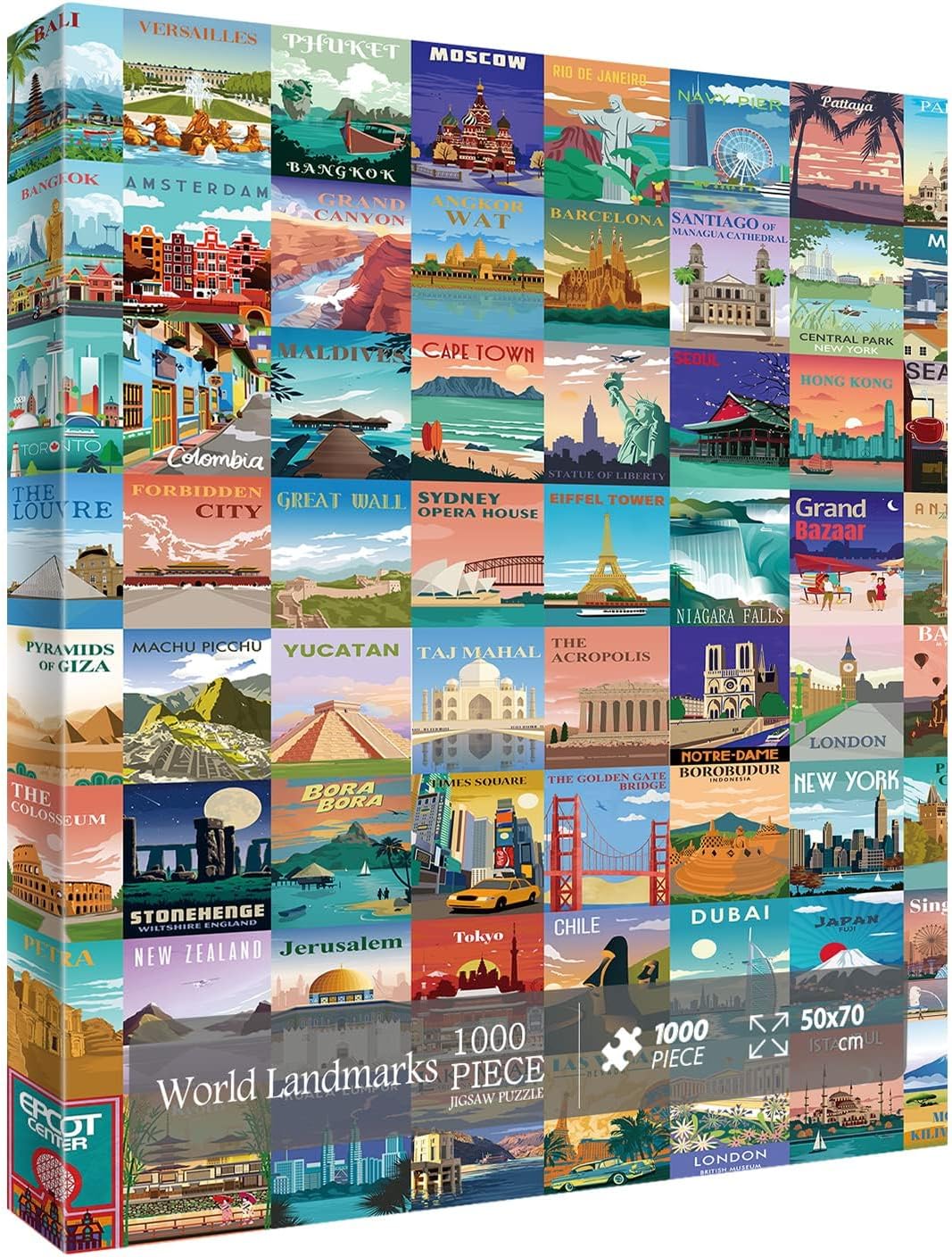 World Landmarks – Rompecabezas de viaje de 1000 piezas para adultos, rompecabezas de escena de paisaje de las atracciones turísticas más visitadas