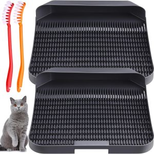 2 alfombrillas de arena para gatos para caja de arena para gatos, alfombrillas de resina con cepillo de limpieza, tapete pequeño impermeable para 2 alfombrillas de arena para gatos para caja de arena para gatos, alfombrillas de resina con cepillo de limpieza, tapete pequeño impermeable para