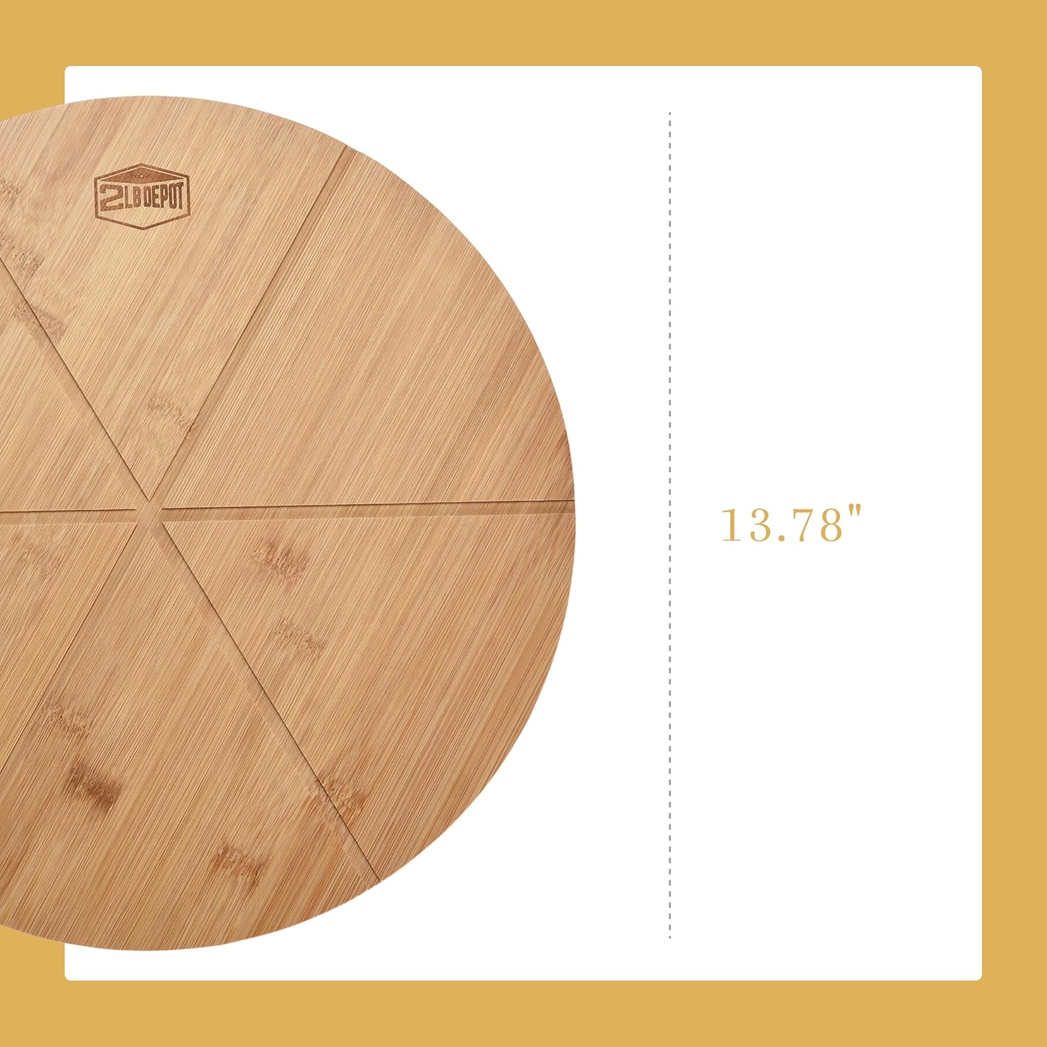 2LB Depot Tabla de cortar redonda de bambú de 13.5 pulgadas con cortador de acero inoxidable, tabla de cortar pizza de madera, tabla de cortar